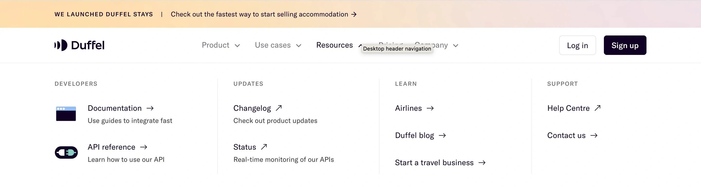 Duffel Navbar Menu Resources