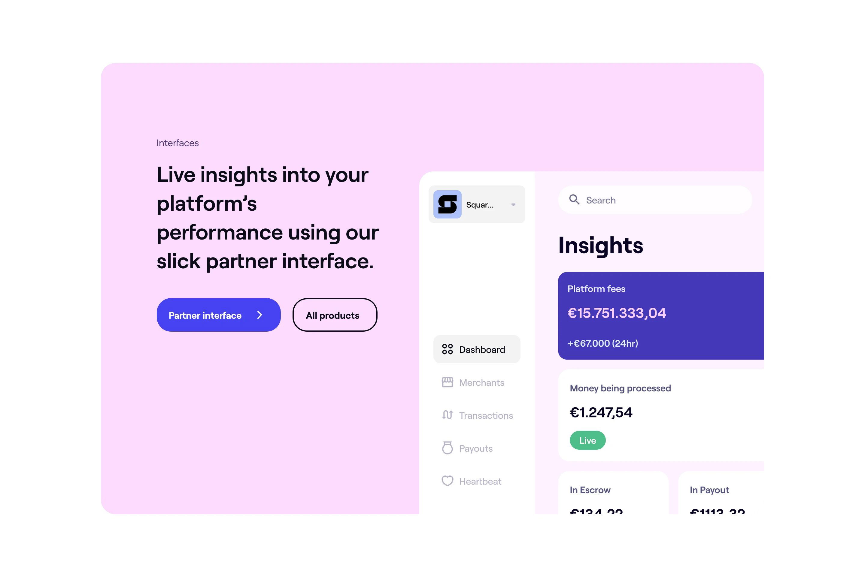Online Payment Platform Home Page Section Partner Interface Features