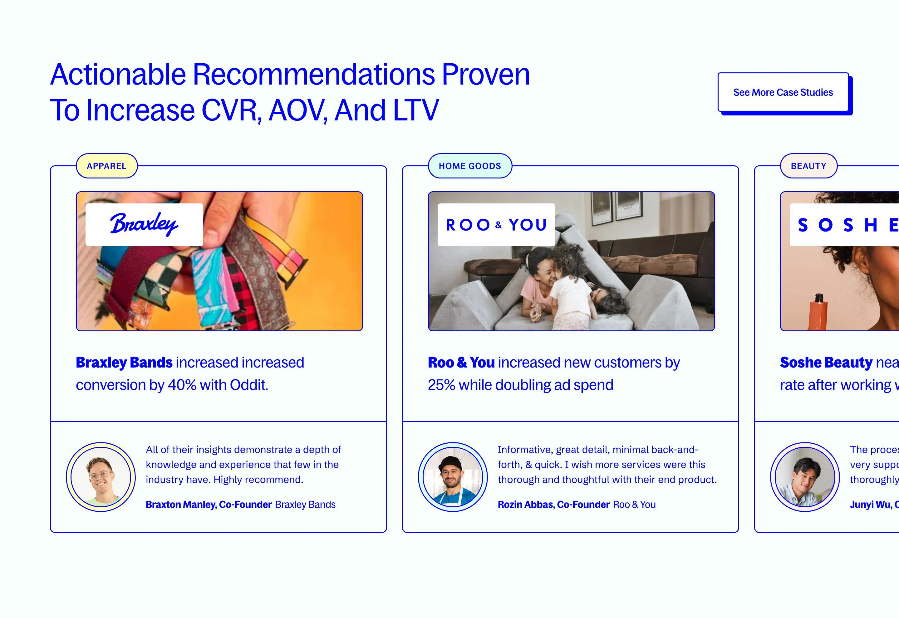 Oddit Home Page Section Case Studies