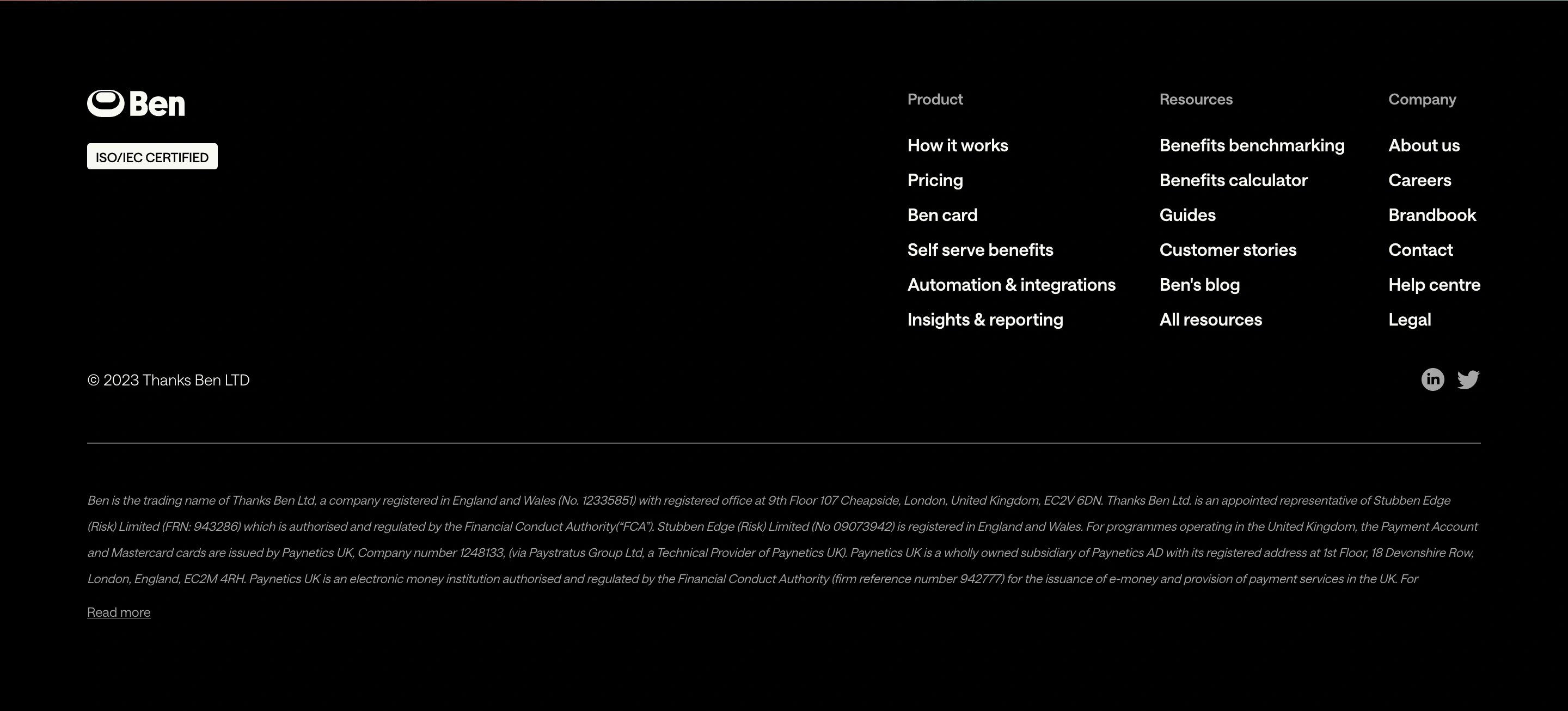 Ben Home Page Section Footer