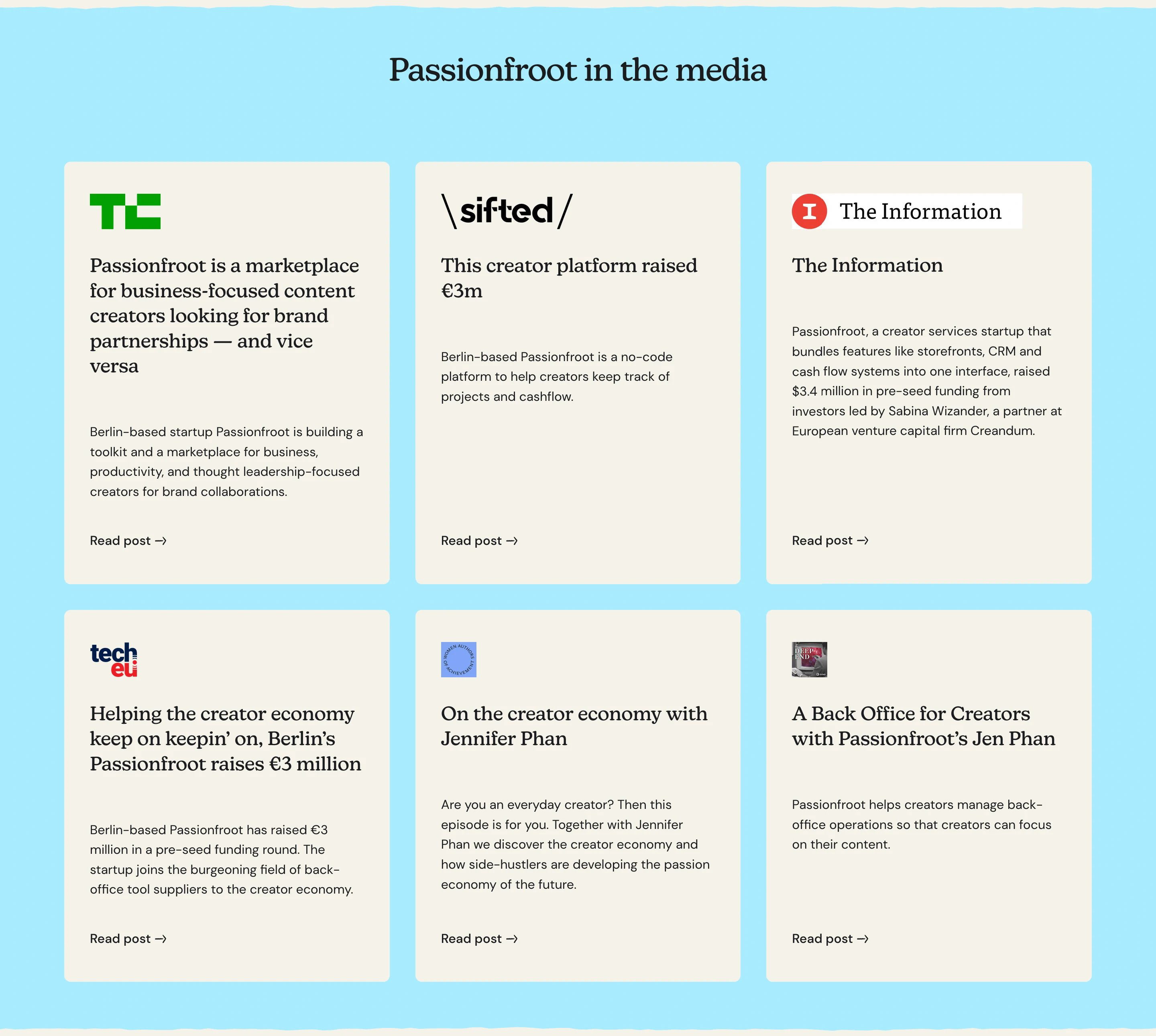 Passionfroot About Page Section Media