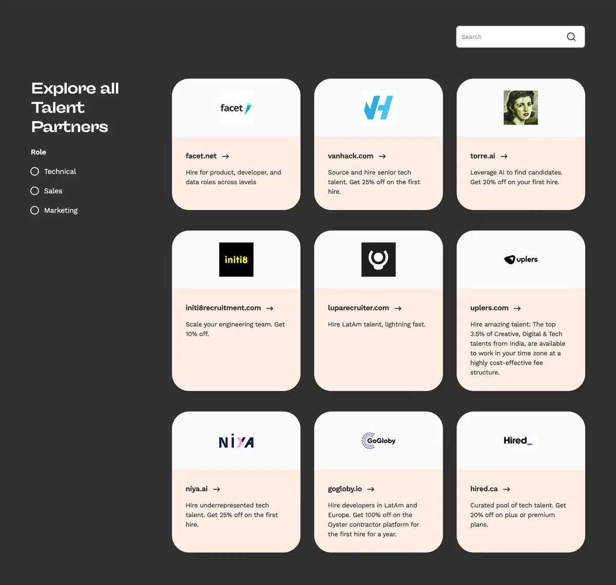 Oyster Talent Partners Page Section Partner List