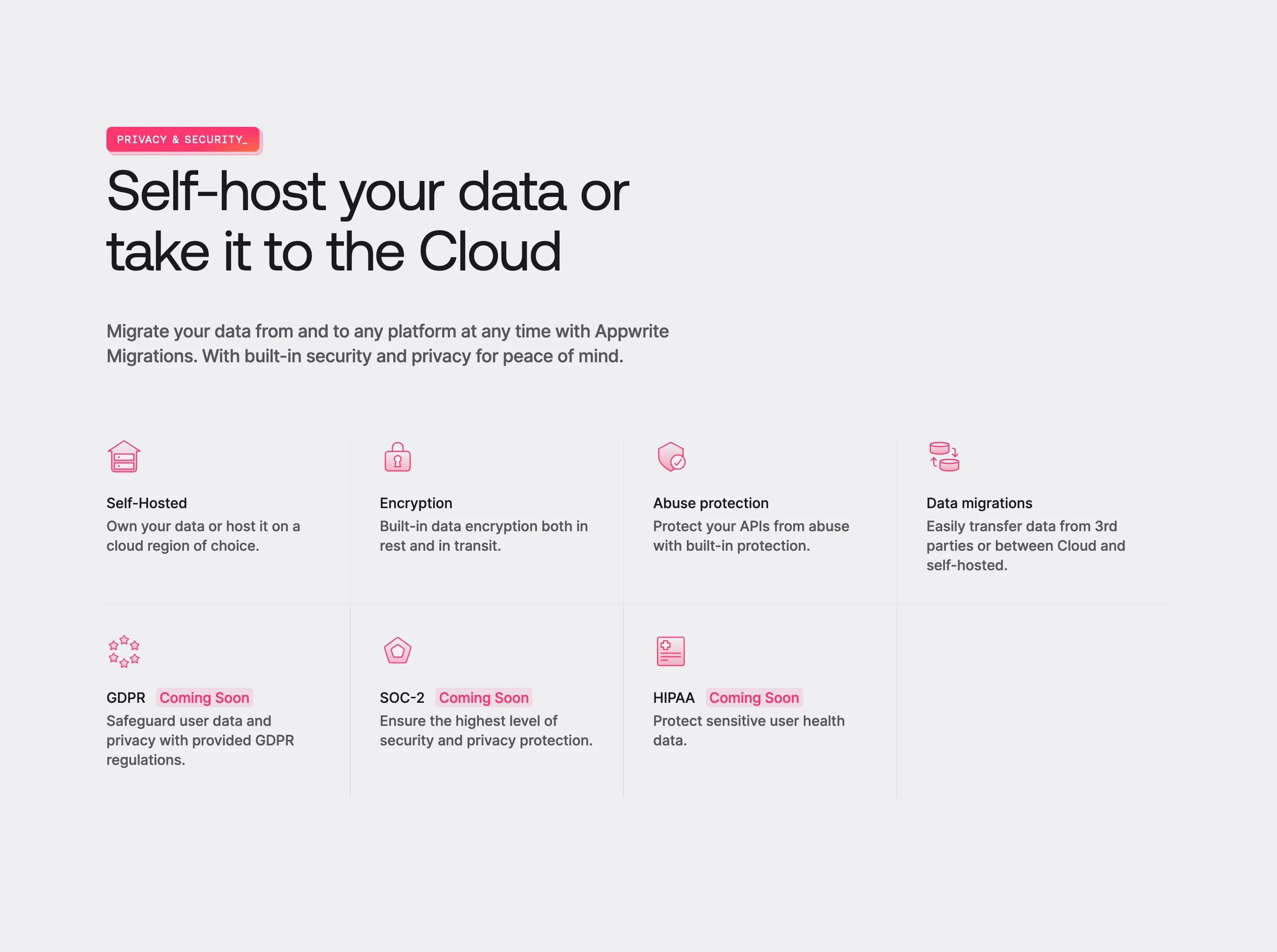Appwrite Home Page Section Security Feature