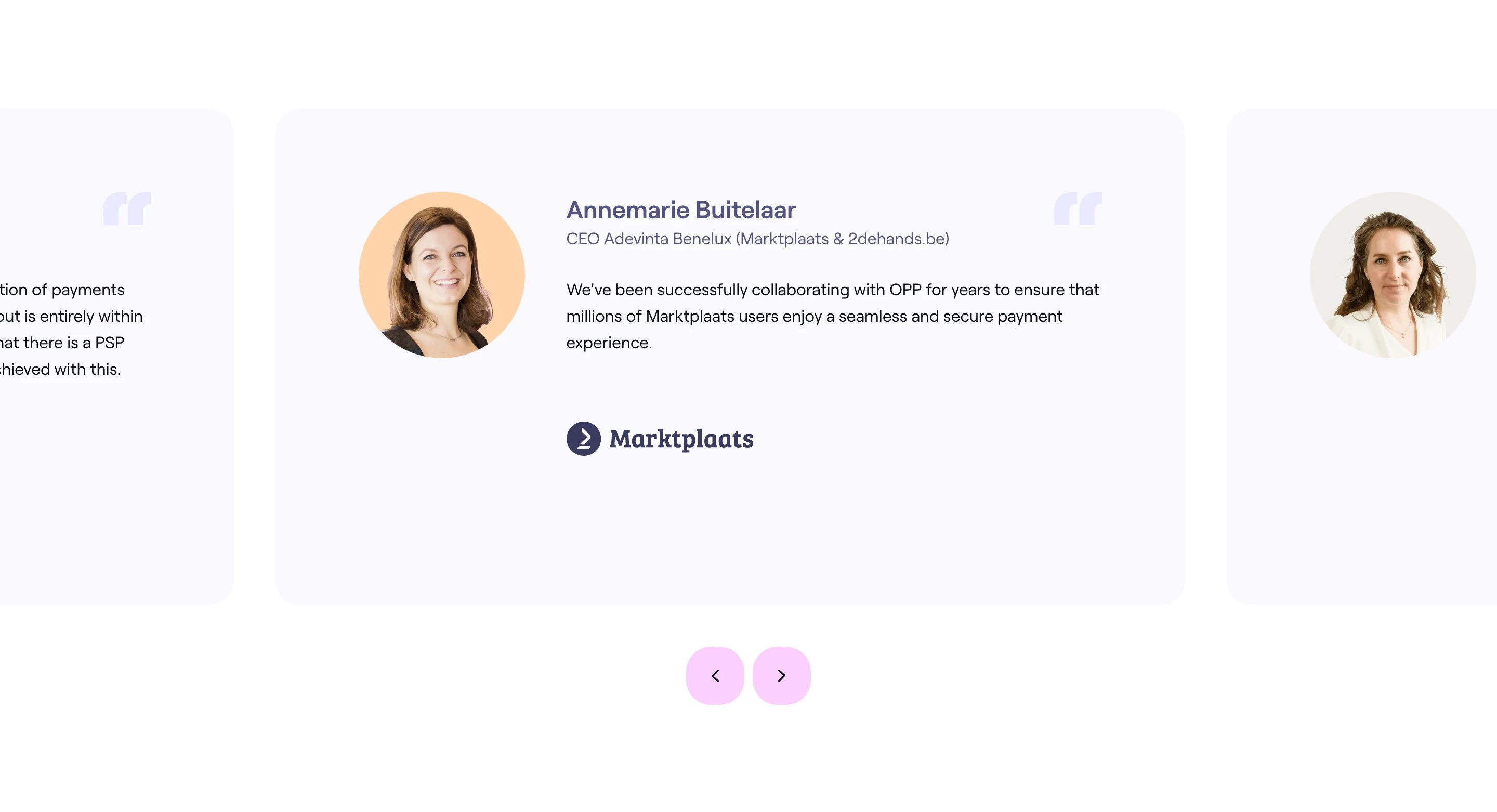 Online Payment Platform Home Page Section Testimonials