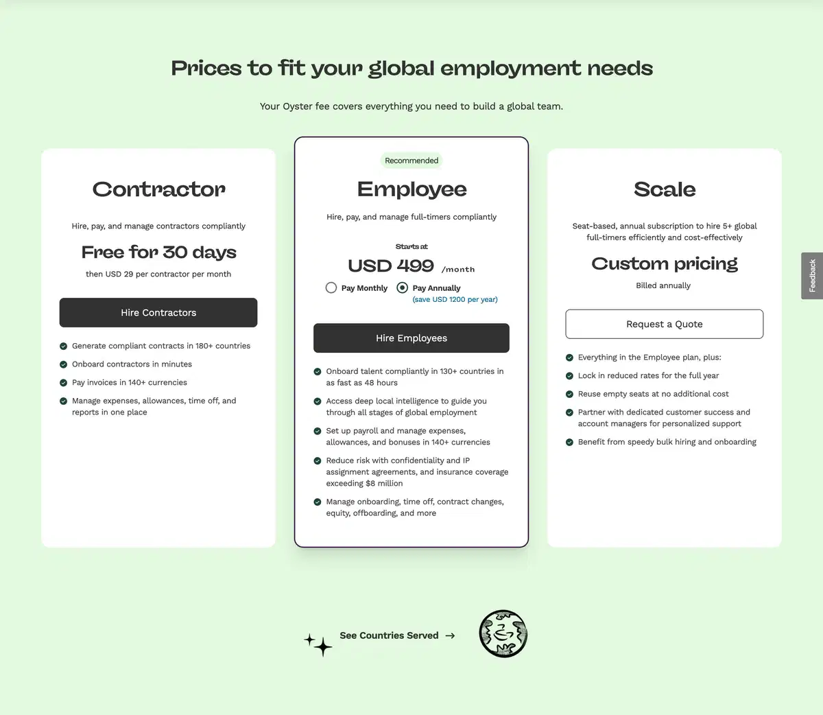 Oyster Pricing Page Section Hero
