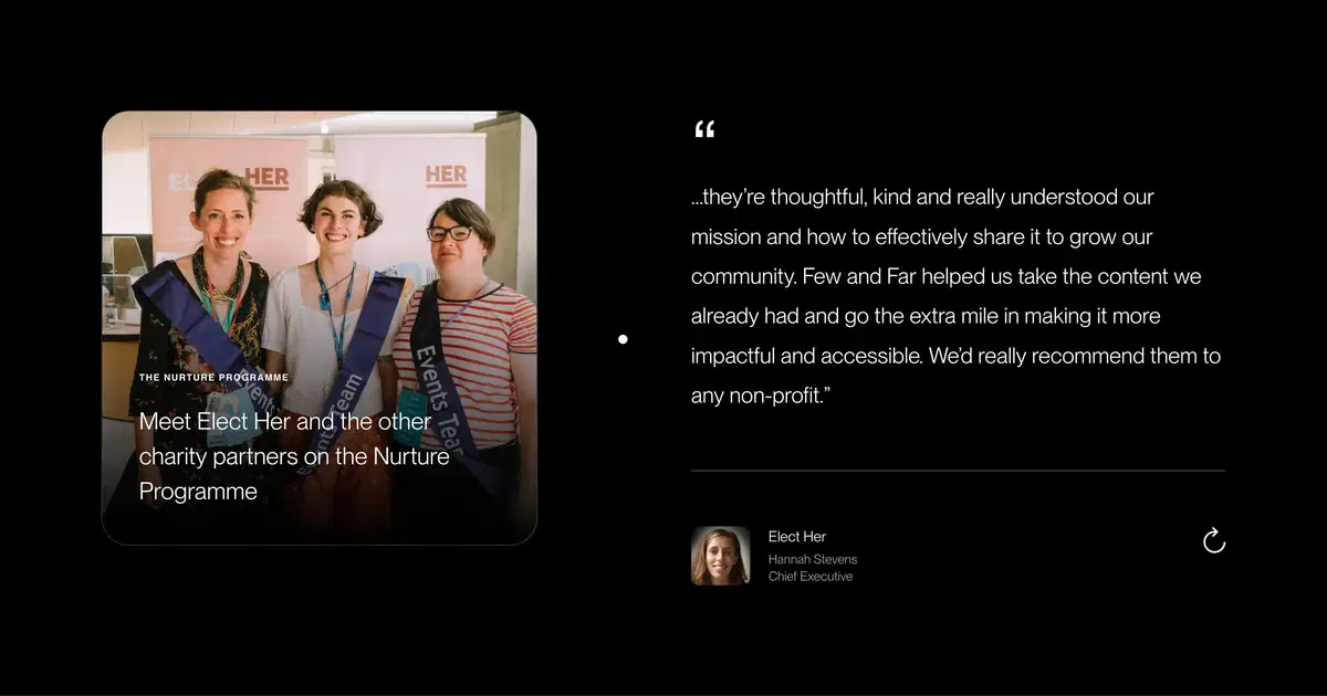 Few and Far Home Page Section Testimonials