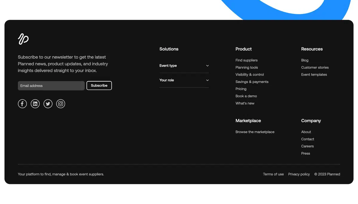 Planned Home Page Section Footer