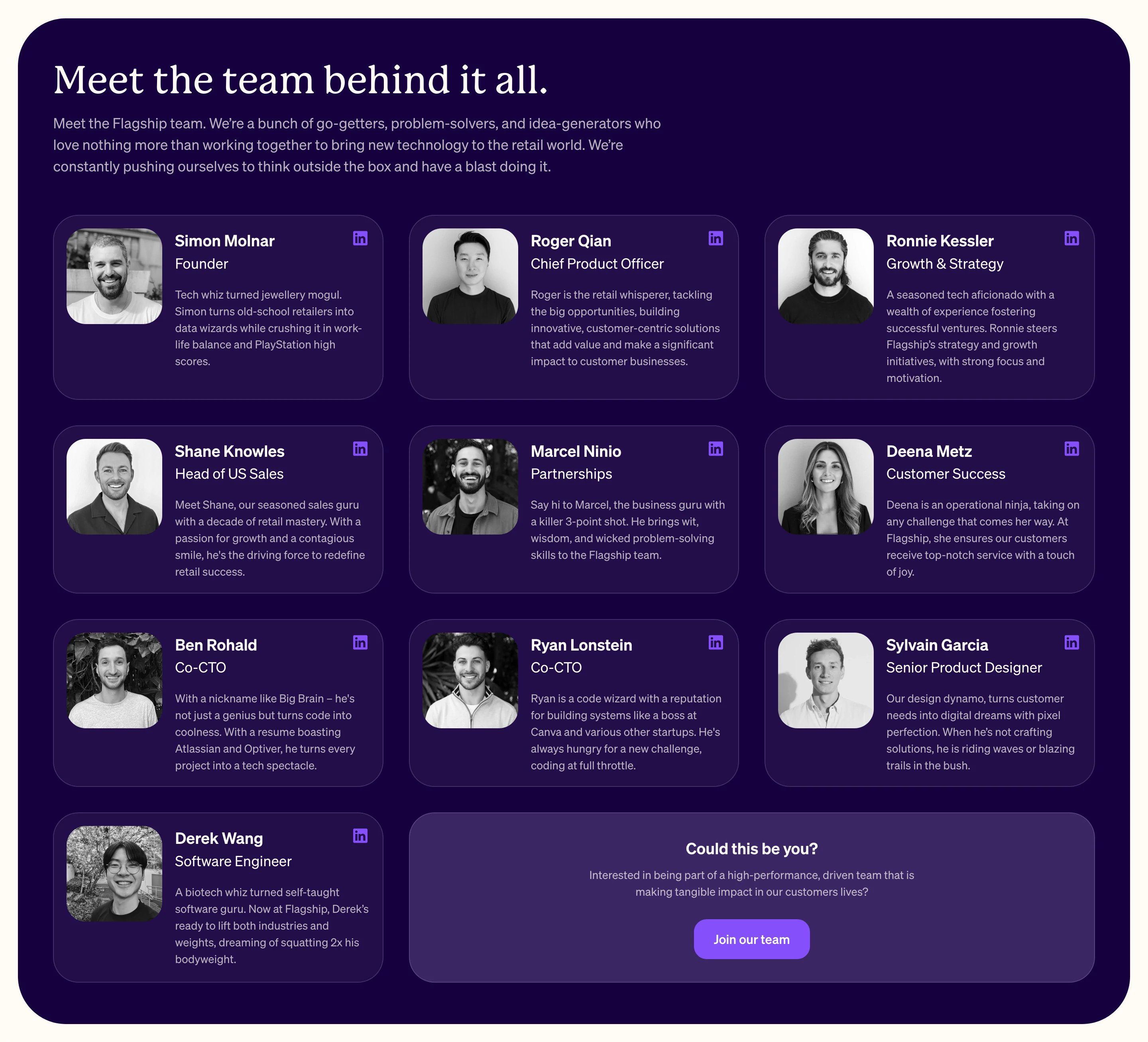 Flaghsip About Page Section Meet Team