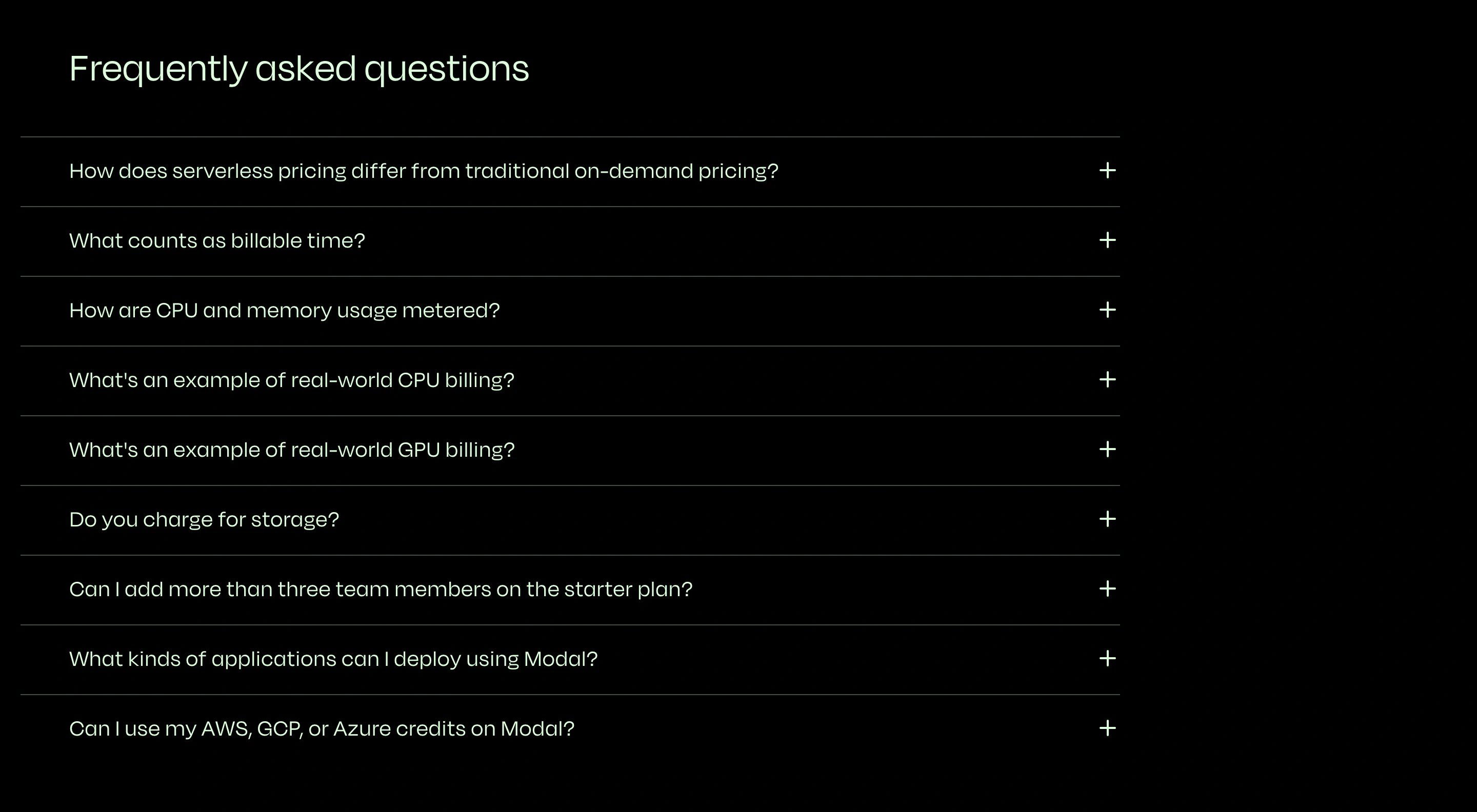 Modal Pricing Page Section FAQs