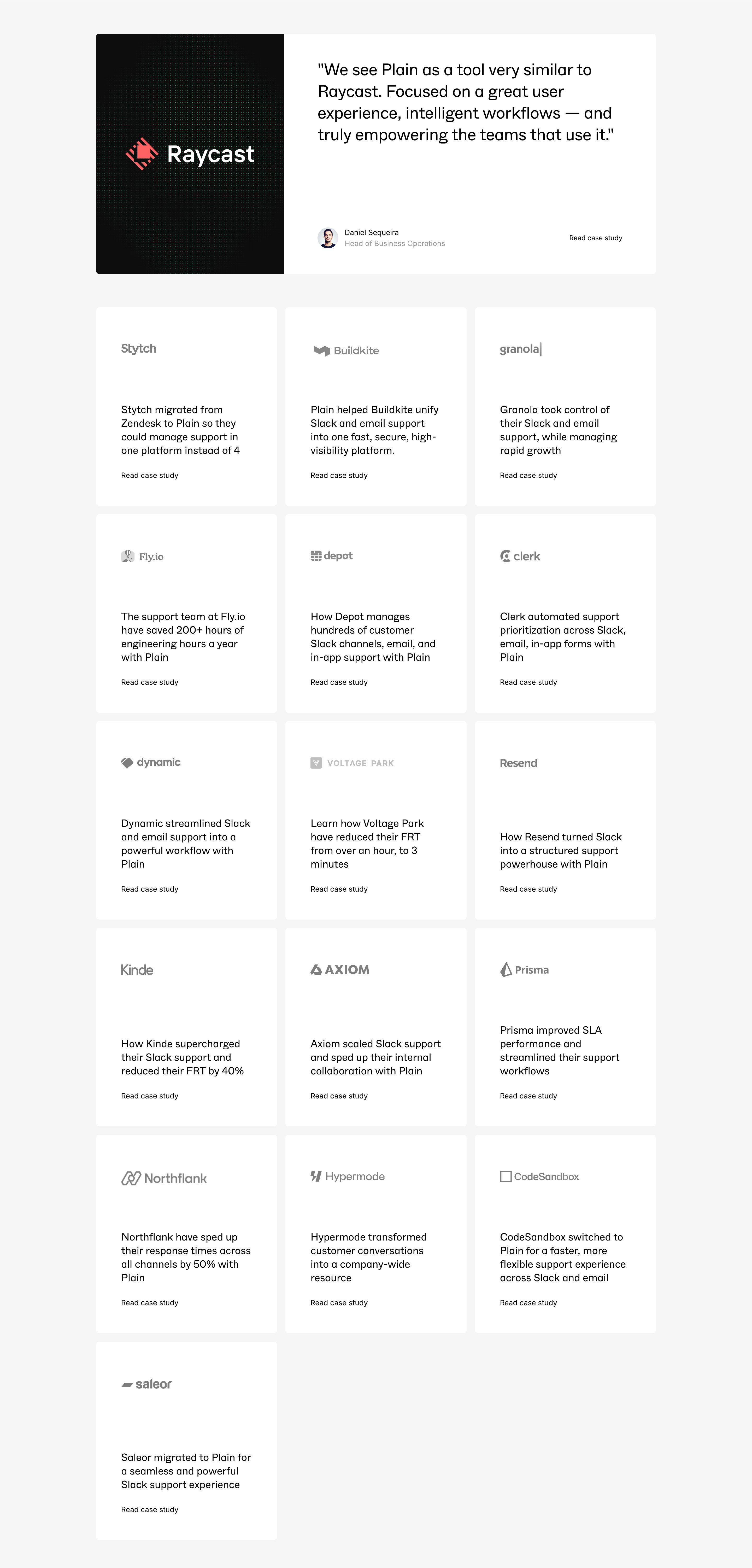 Plain Customers Page Section Case Studies