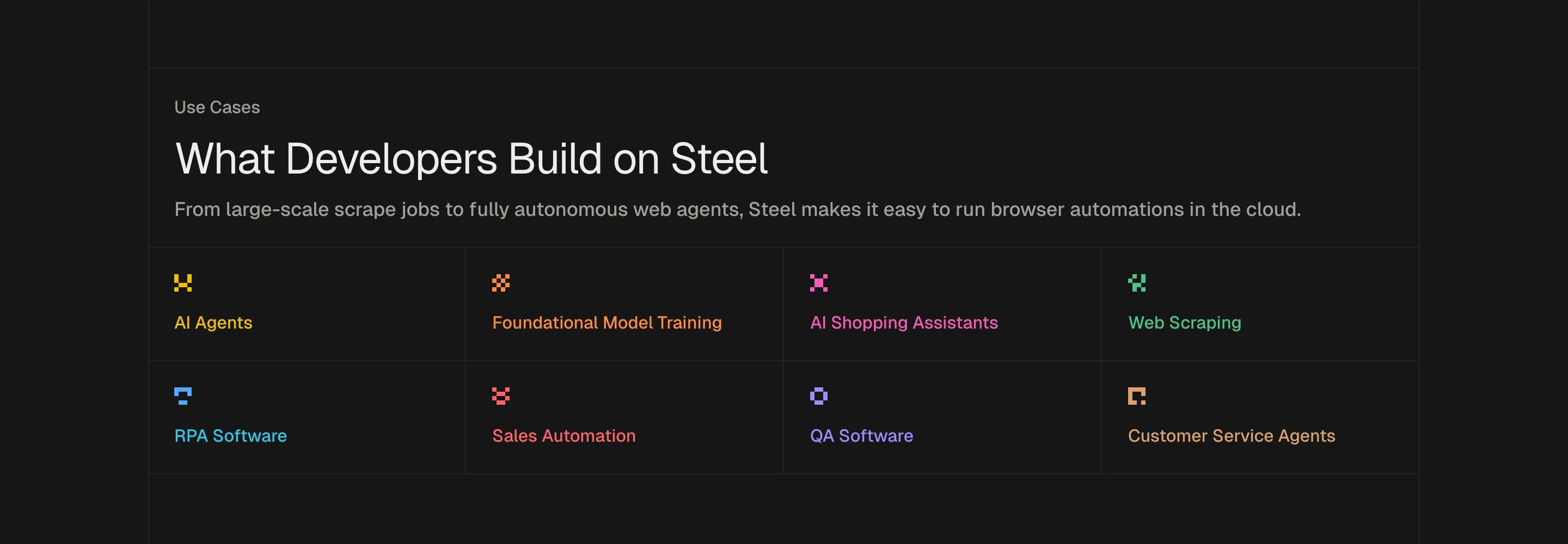 Steel Home Page Section Use Cases