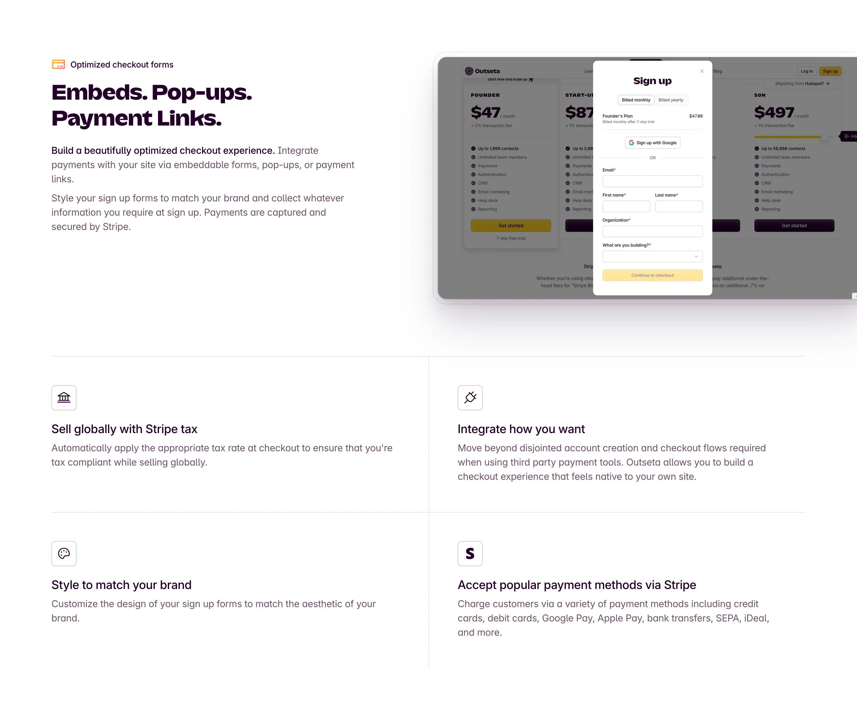 Outseta Payment Page Section Checkout Forms