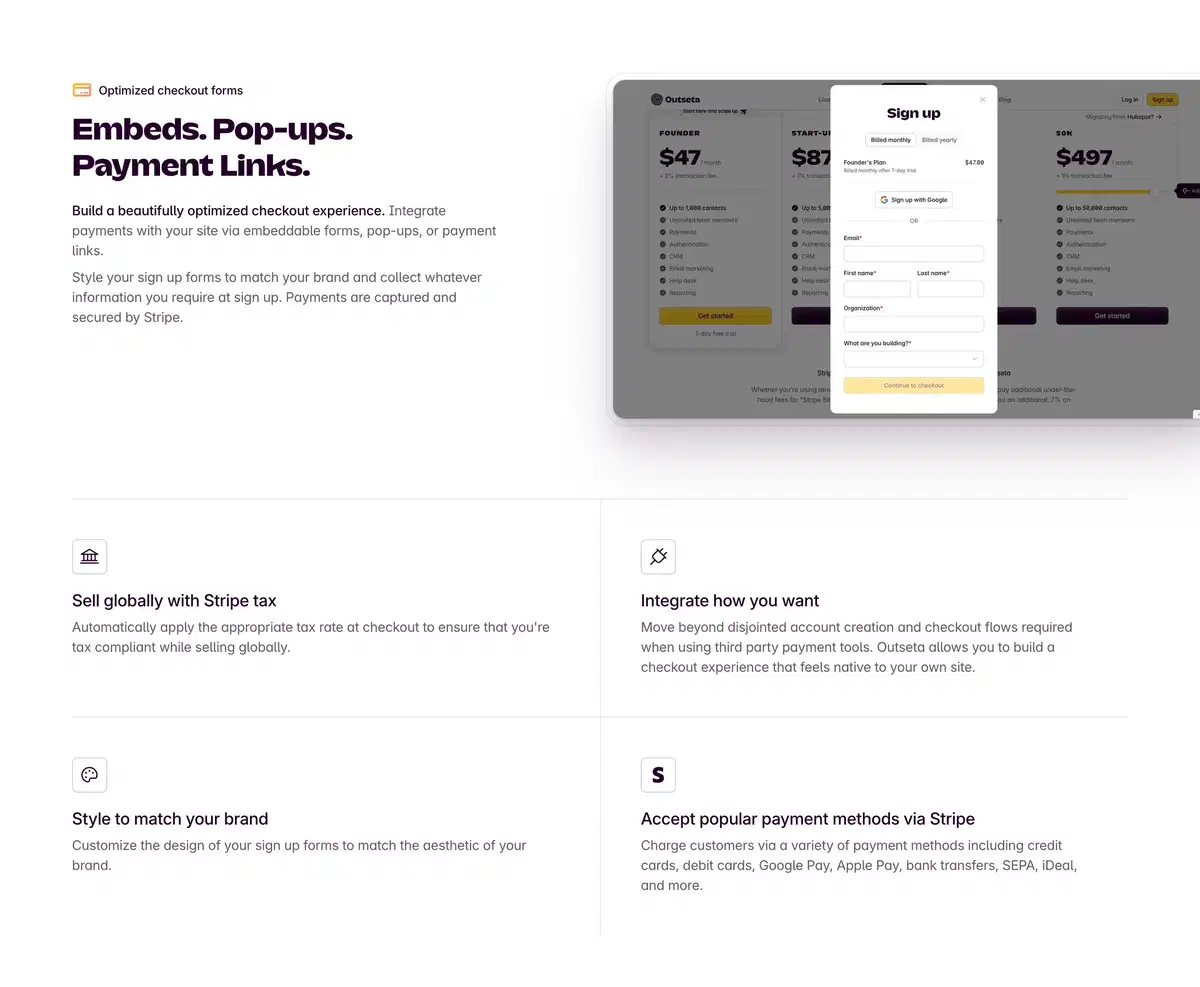 Outseta Payment Page Section Checkout Forms