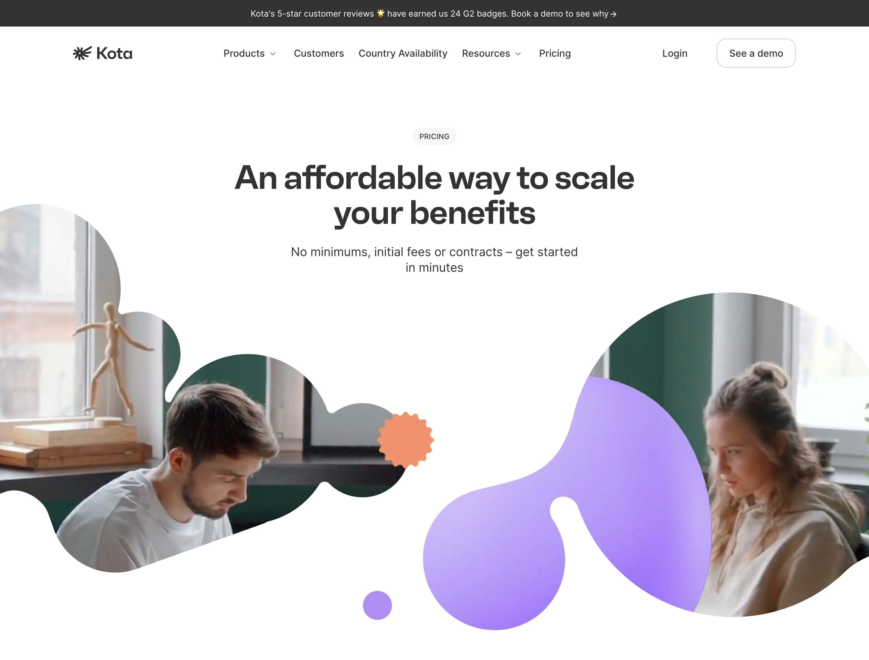 Kota Pricing Page Section Hero