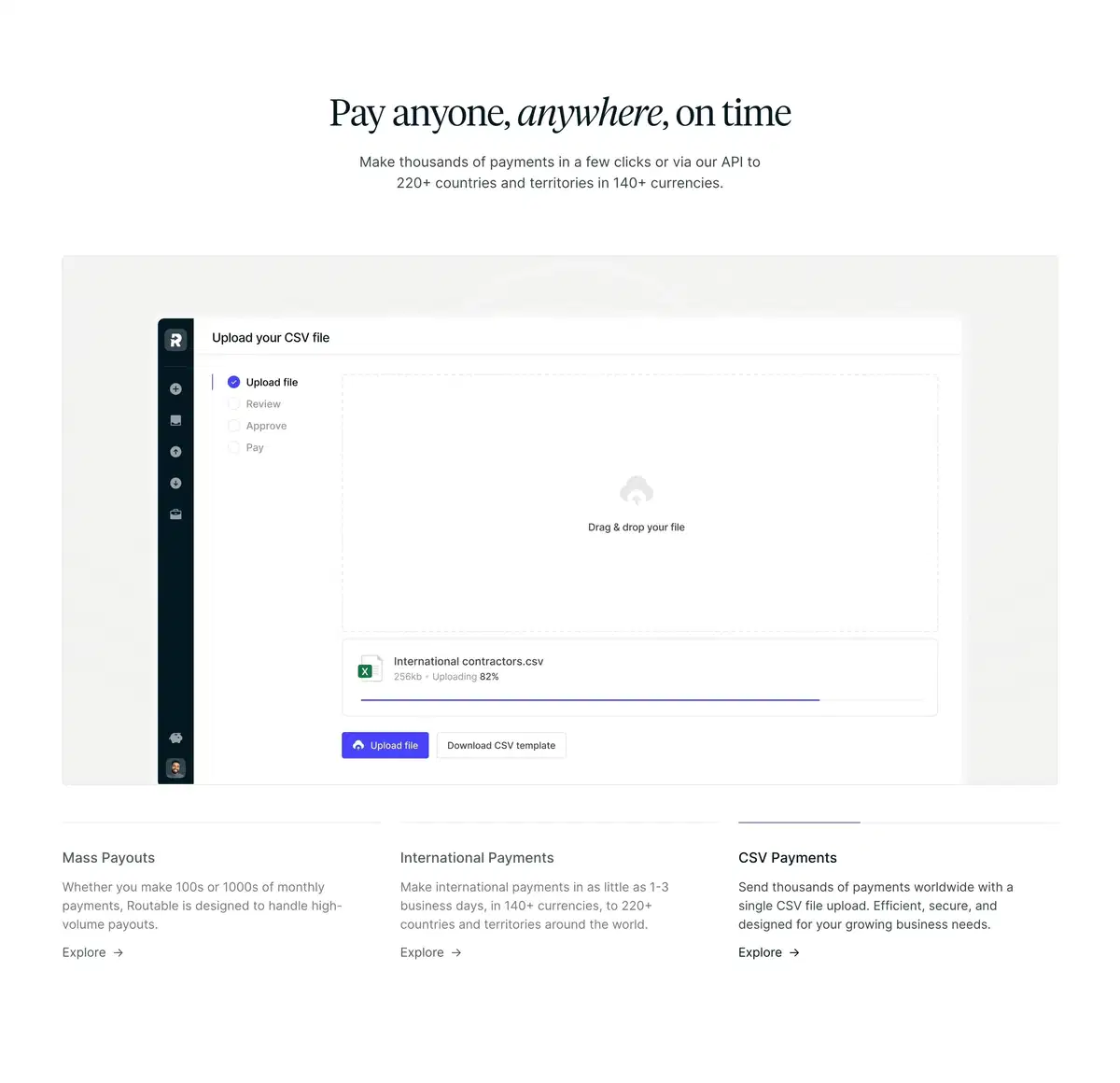 Routable Home Page Section Payment Features
