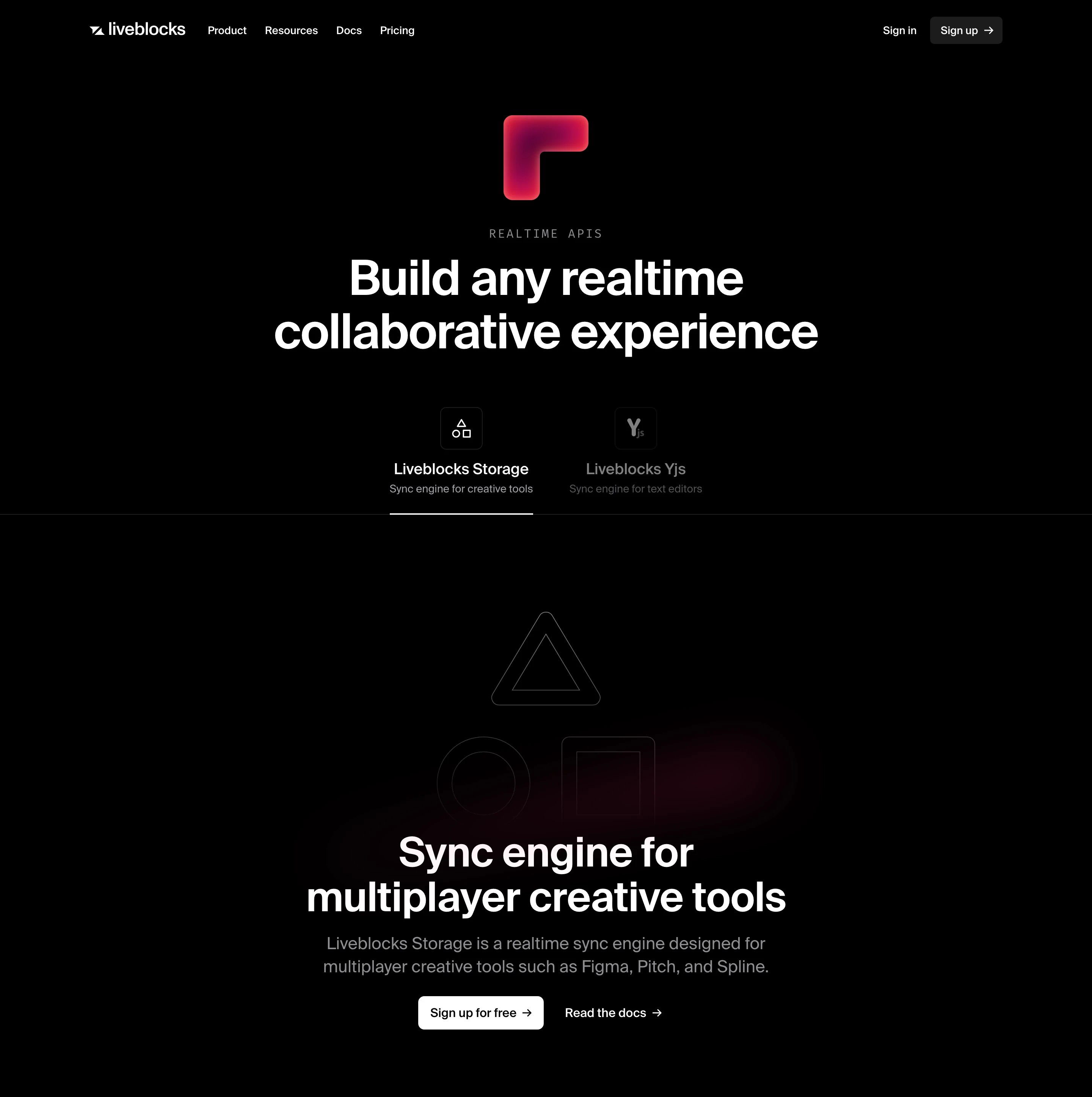 Liveblocks Realtime APIs Page Section Hero