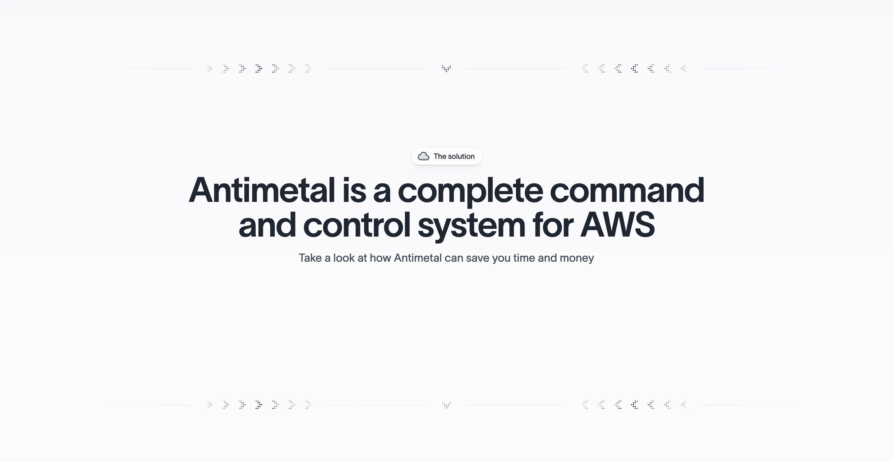 Antimetal Home Page Section Solution Header