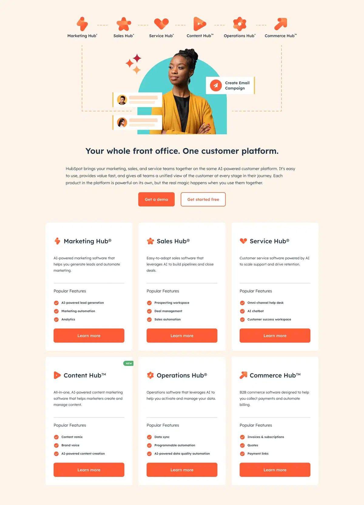 HubSpot Home Page Section Platform Features