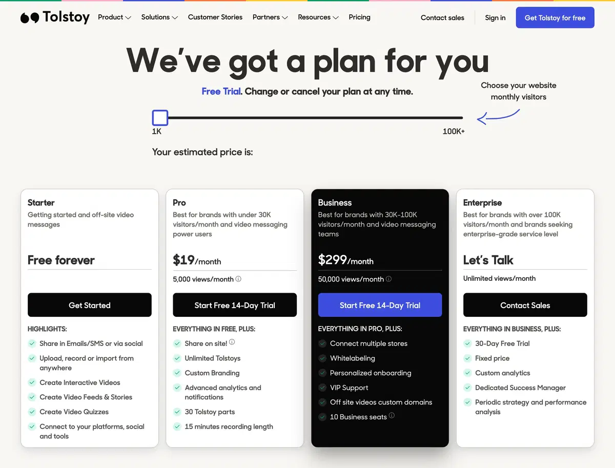 Tolstoy Pricing Page Section Pricing