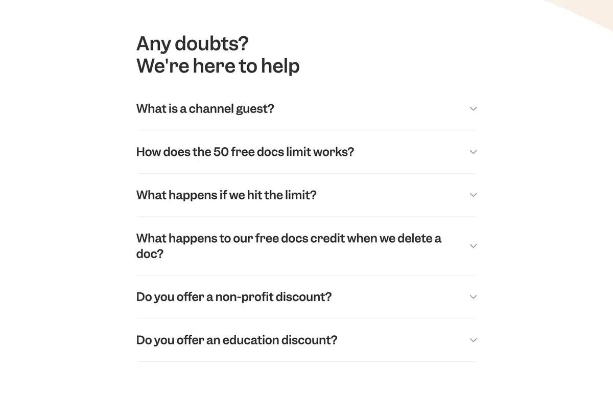 Slite Pricing Page Section FAQs