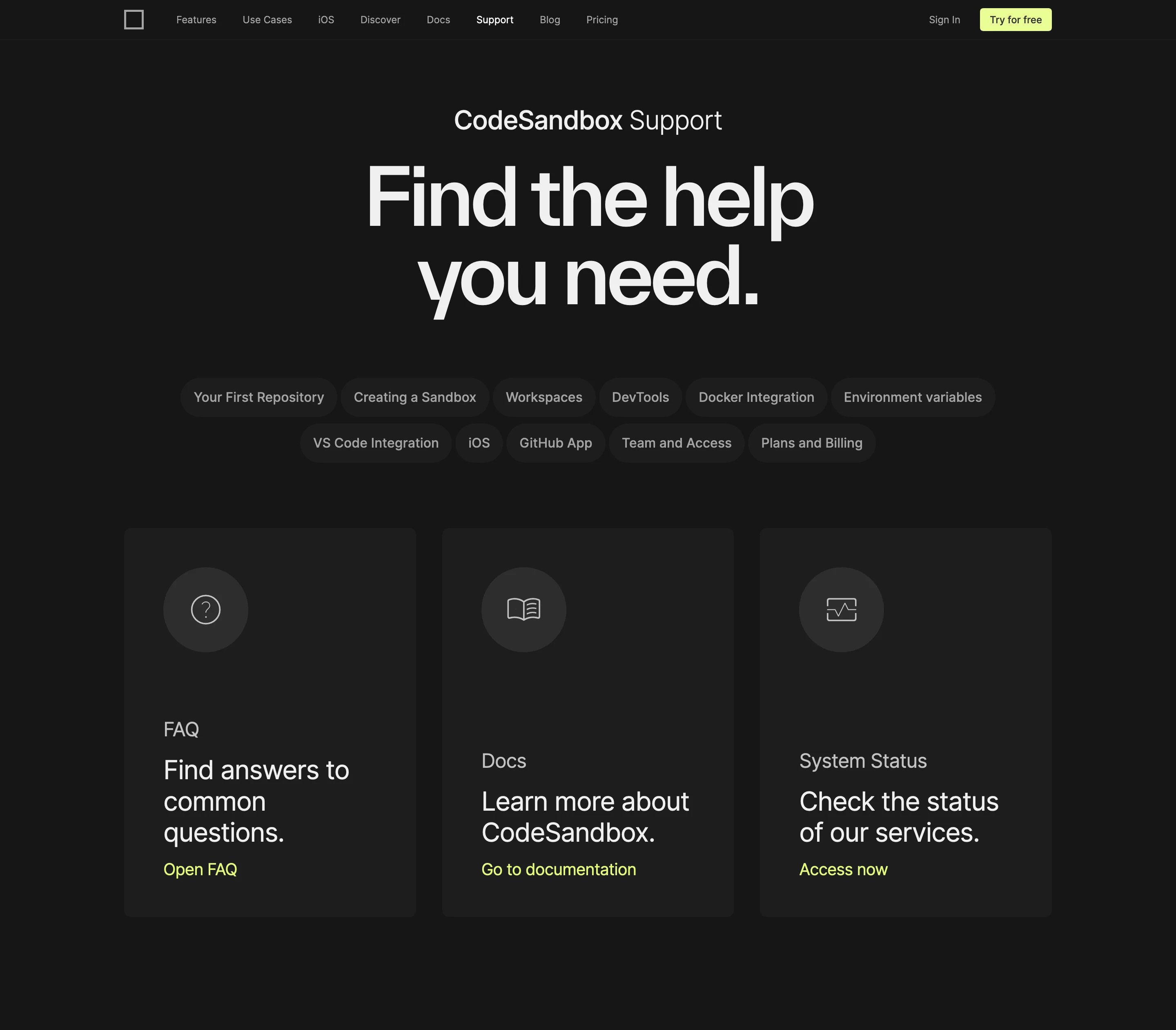 Codesandbox Support Page Section Hero