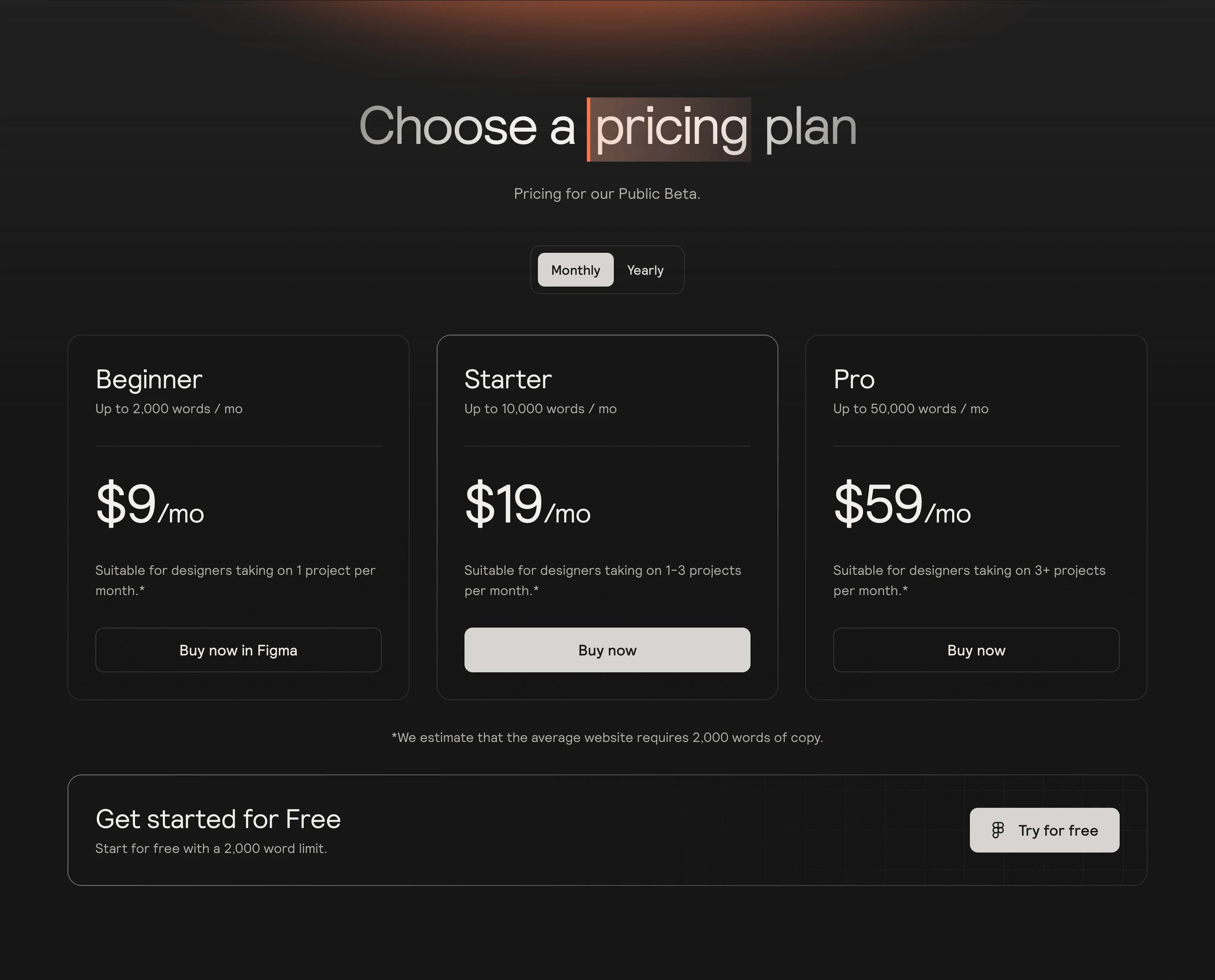 Relumeipsum Home Page Section Pricing