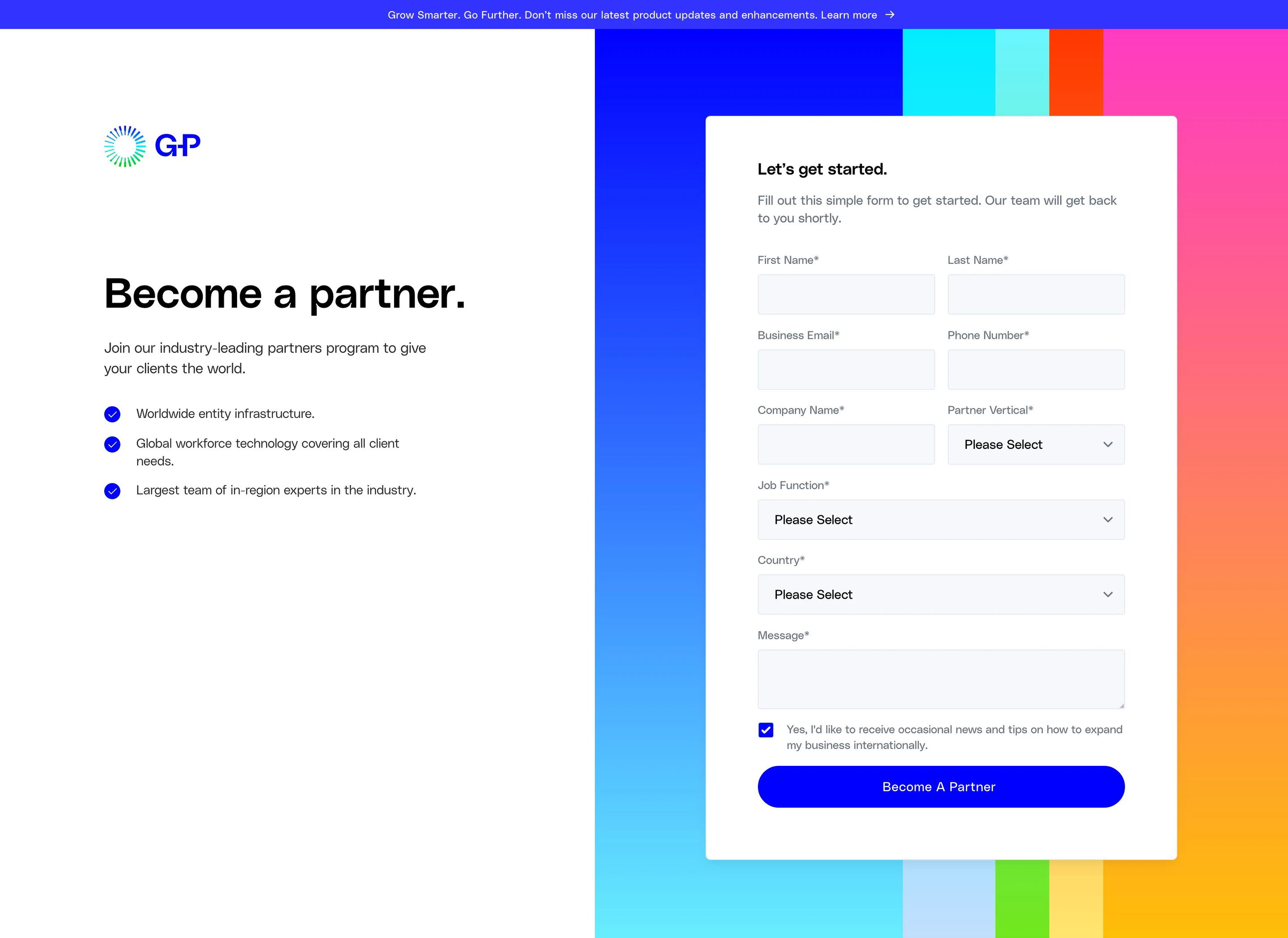 Globalization Partners Become Partner Page Section Form