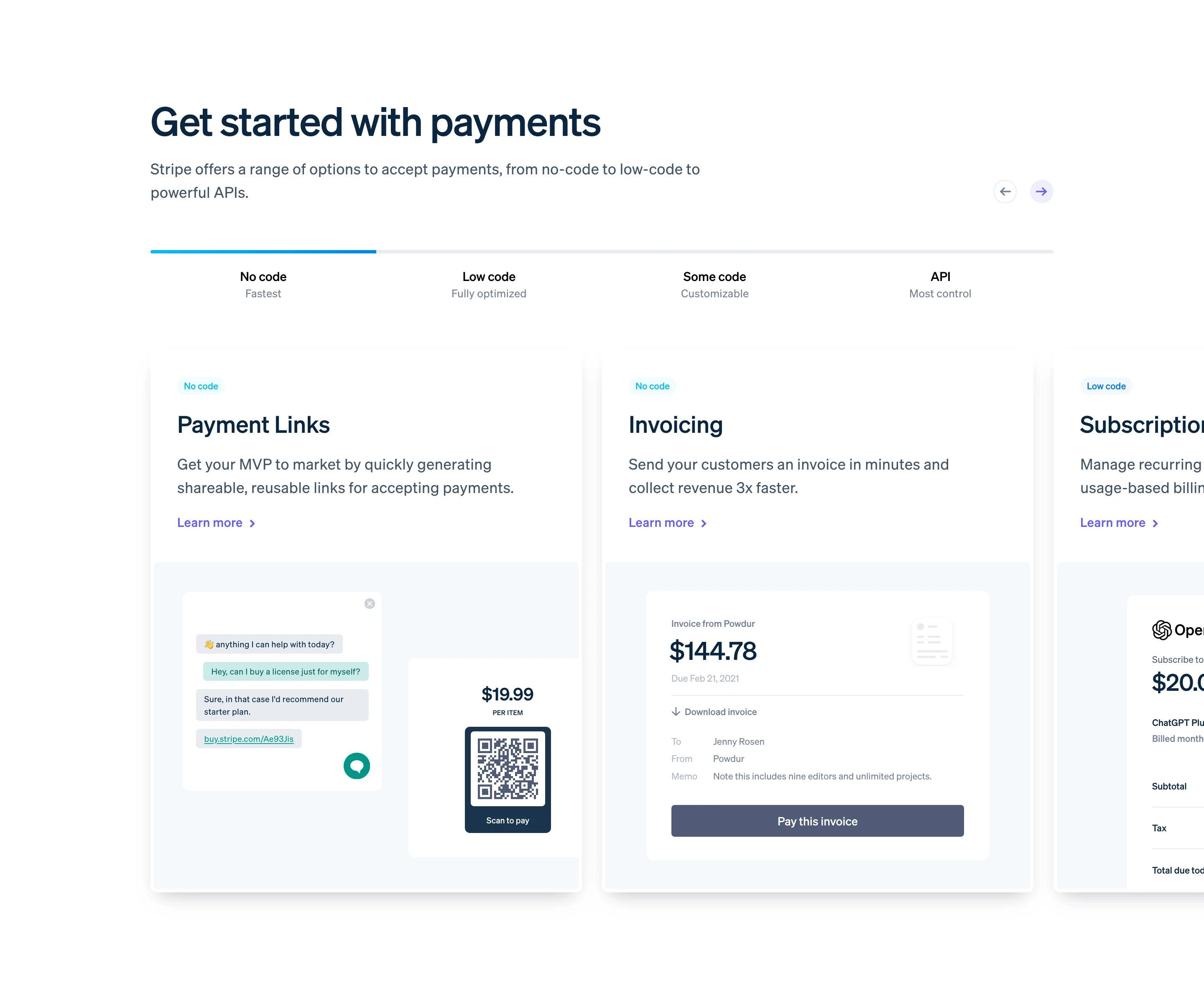 Stripe Startup Page Section Payment Feature