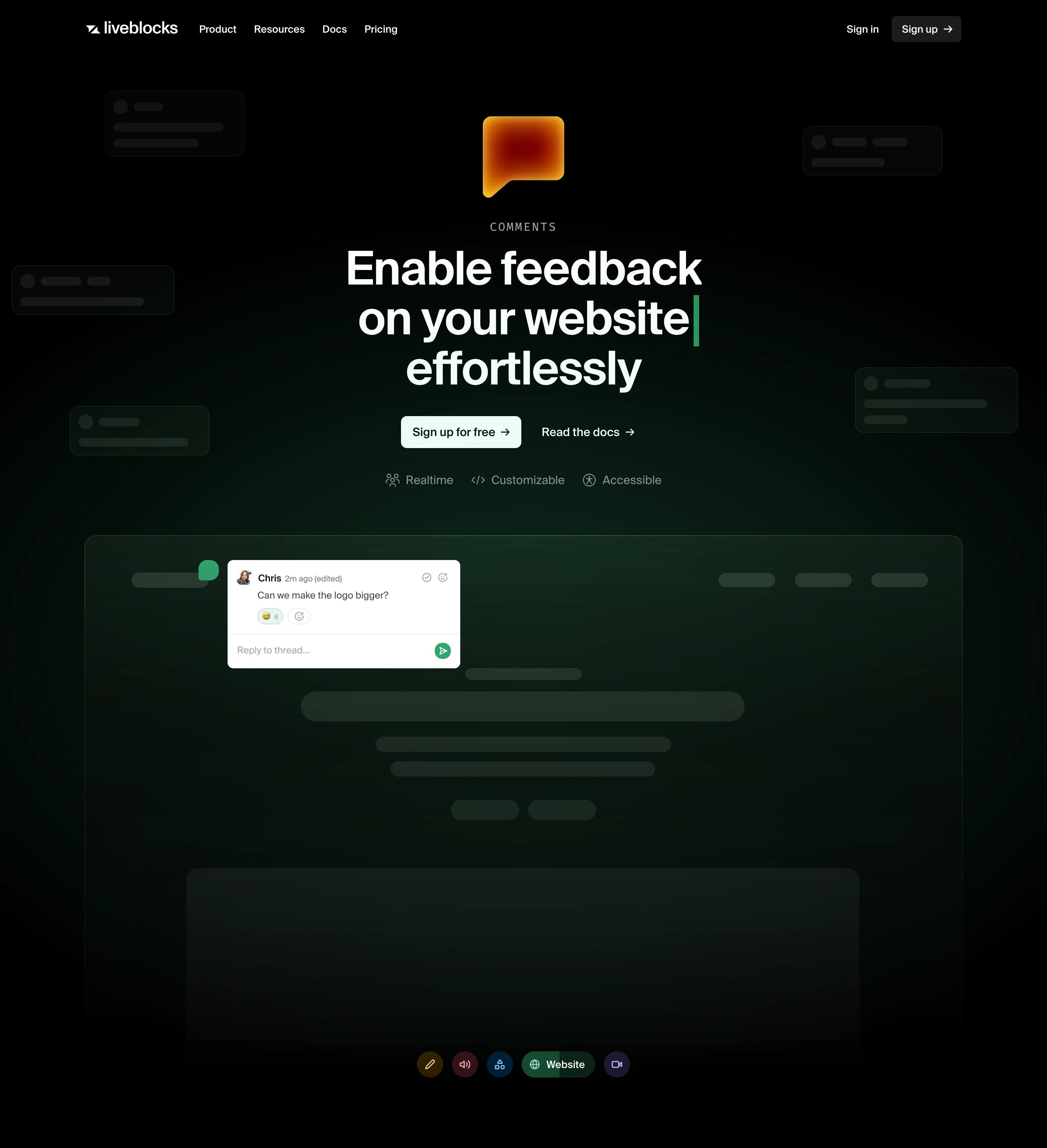 Liveblocks Comments Page Section Features