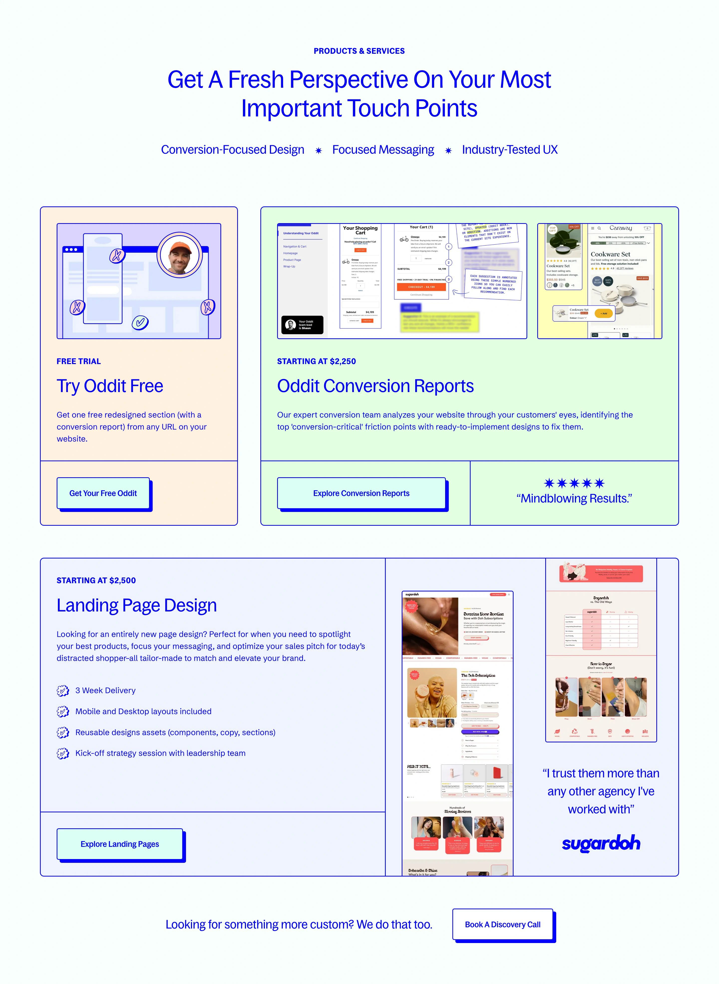 Oddit Home Page Section Product and Service