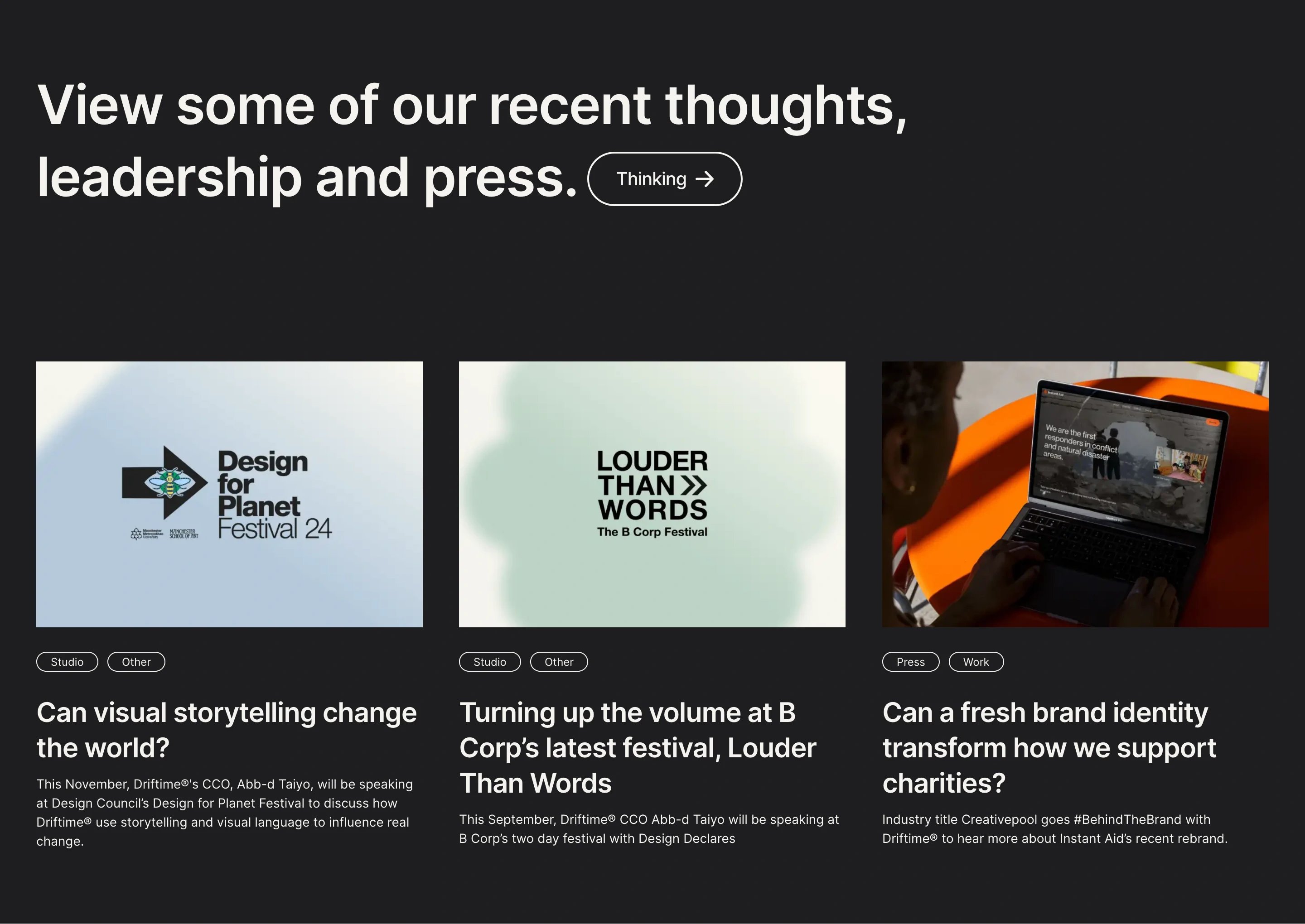 Driftime Home Page Section Press