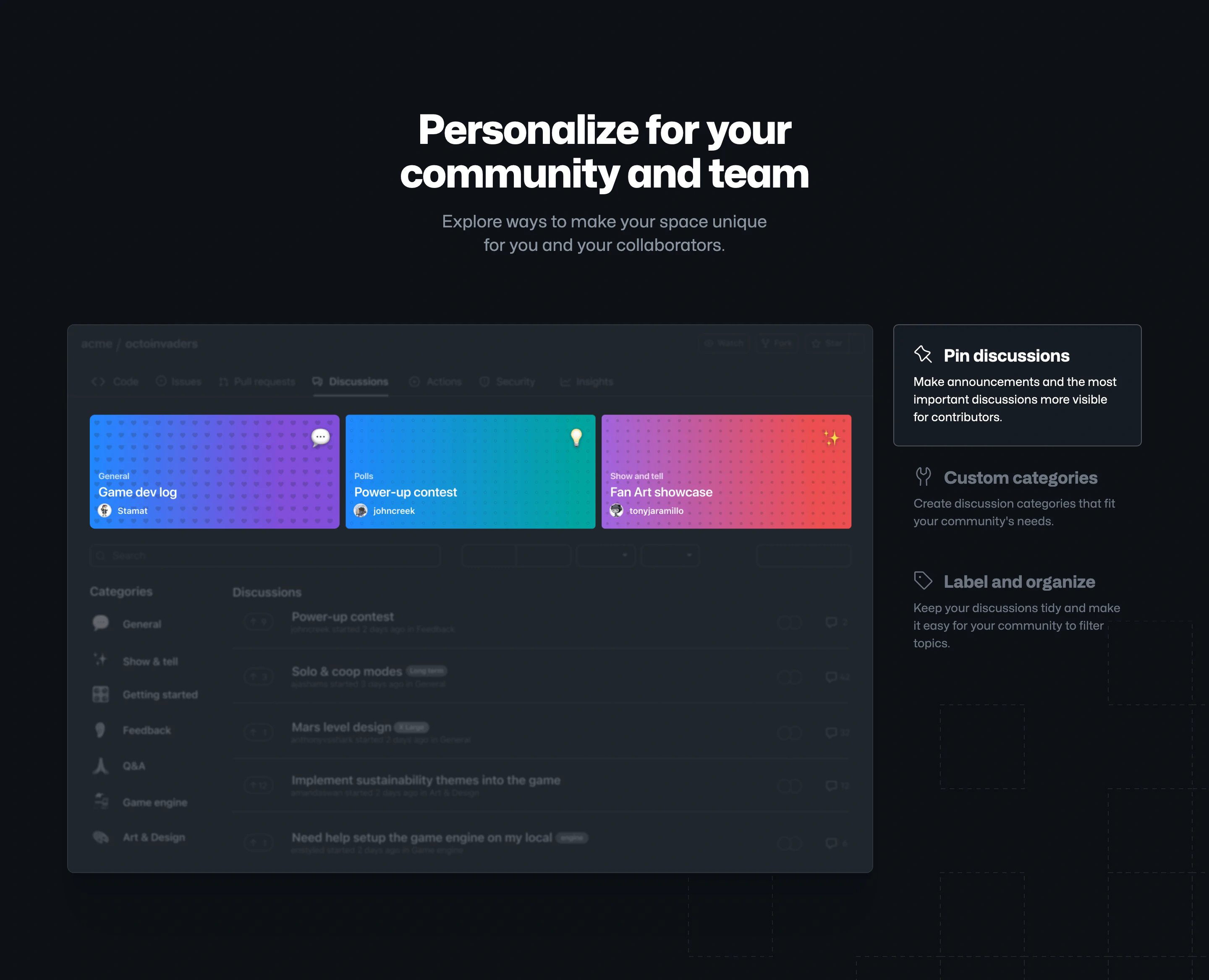 GitHub Discussion Page Section Personalize