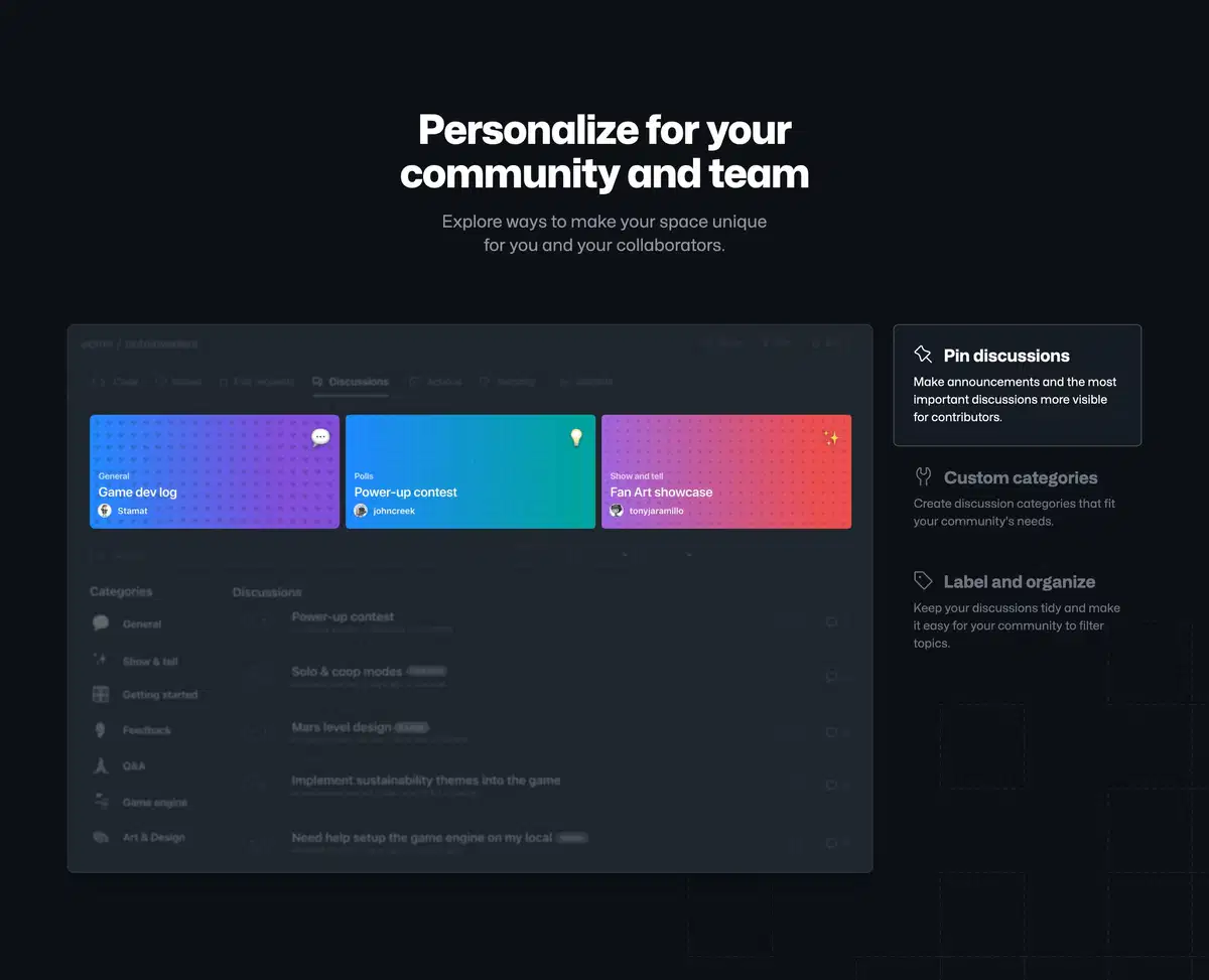 GitHub Discussion Page Section Personalize
