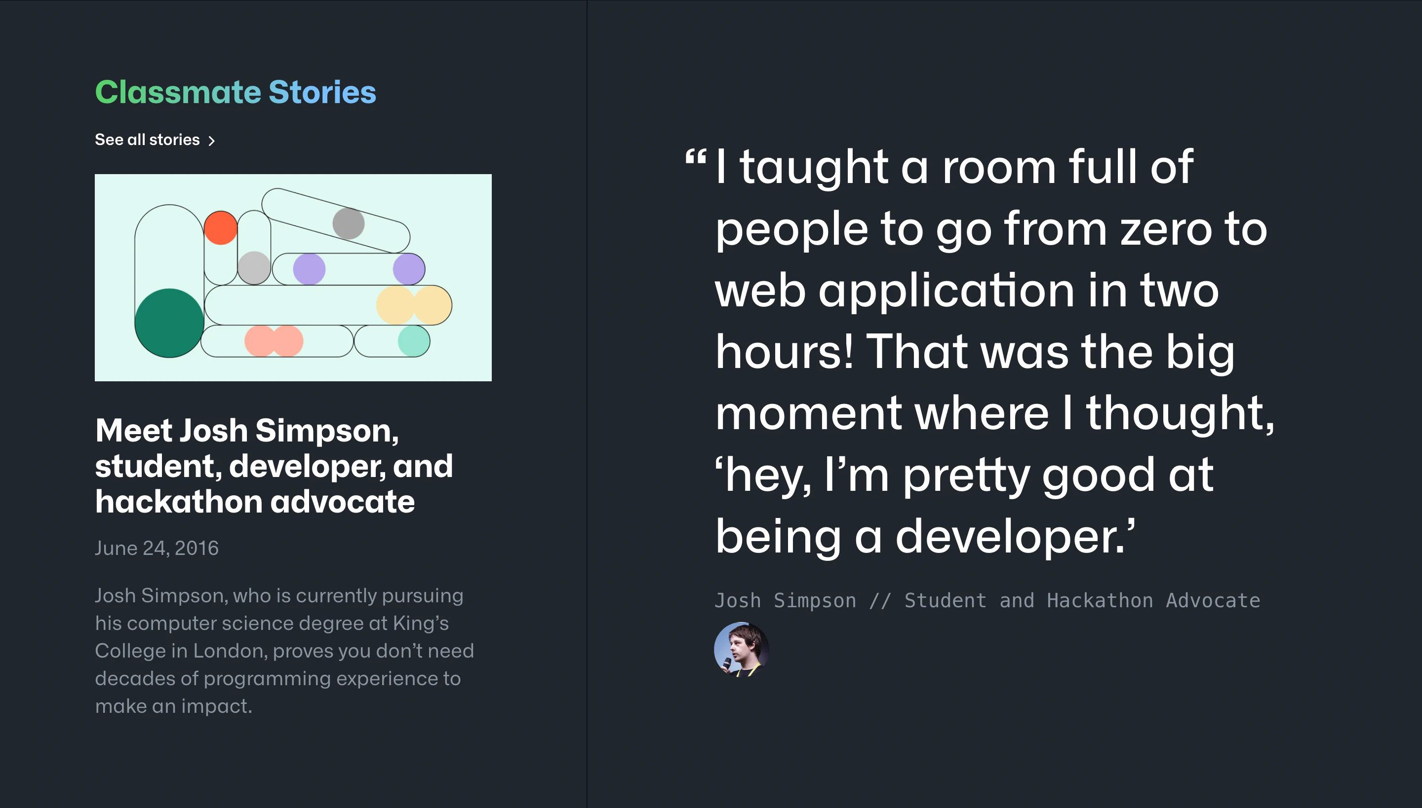 GitHub Education Page Section Stories