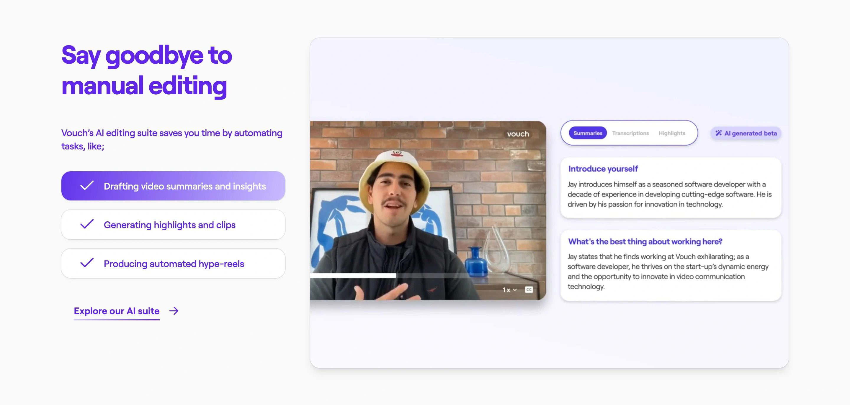 Vouch Home Page Section Key Features