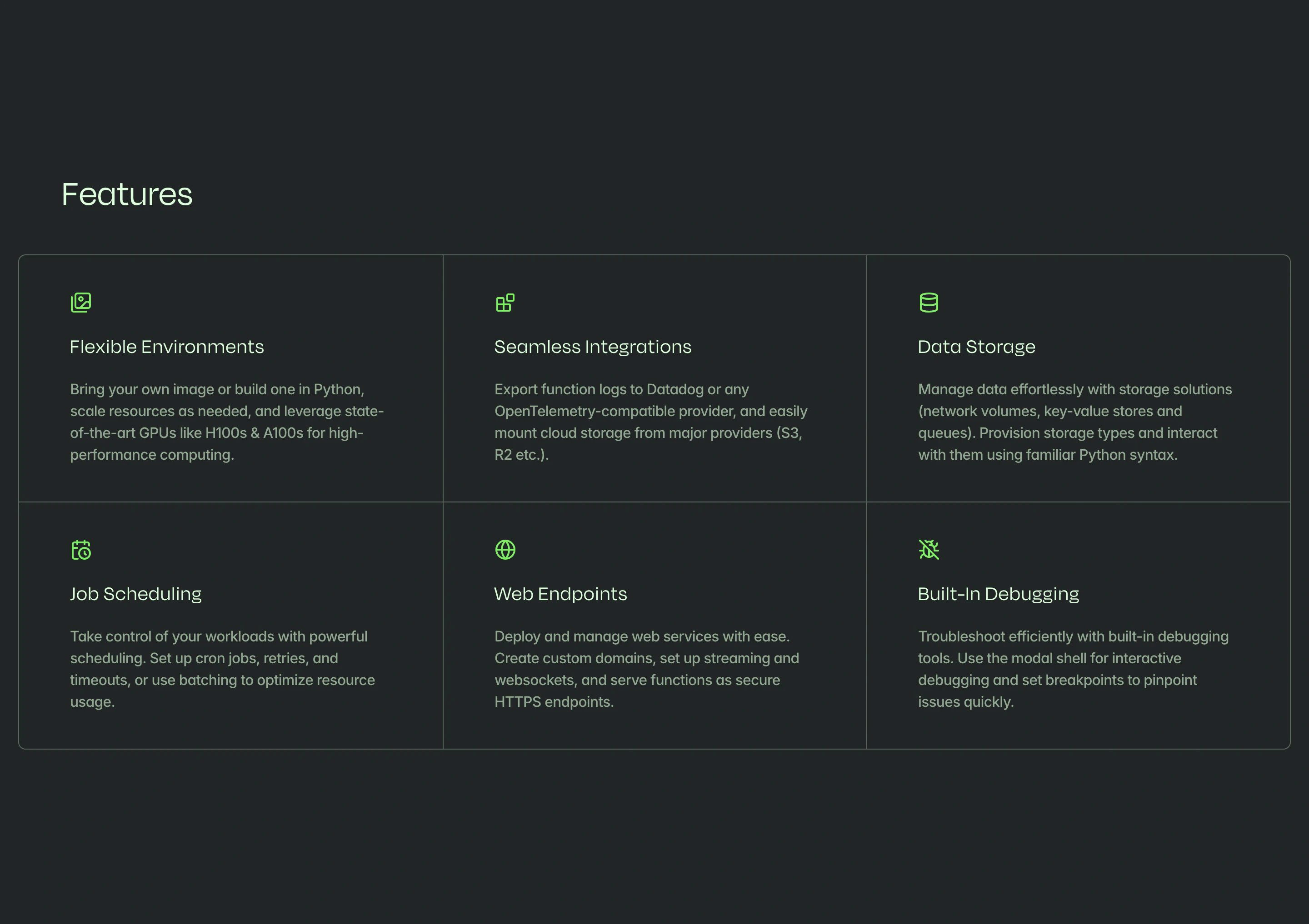 Modal Home Page Section Features