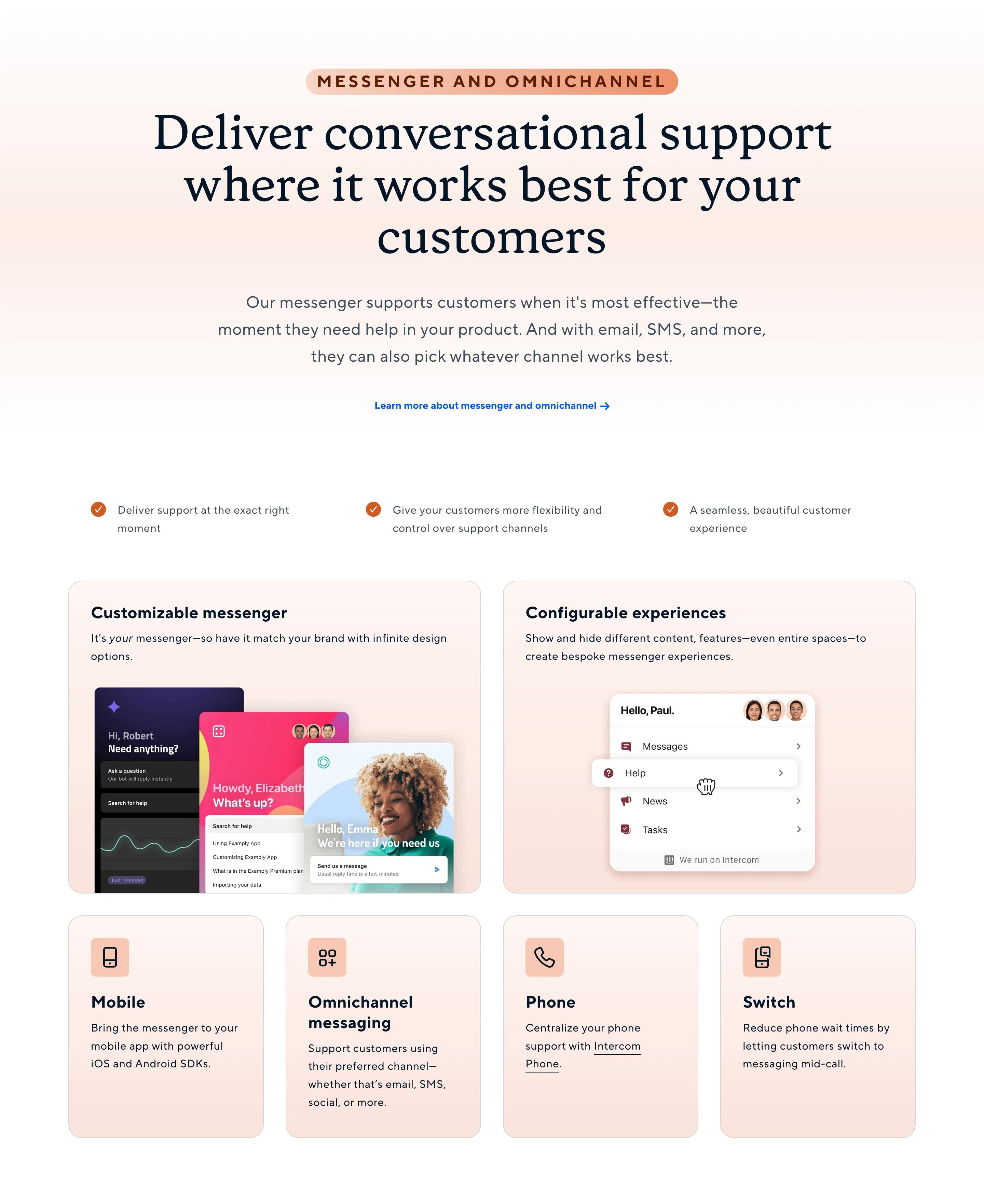 Intercom Home Page Section Omnichannel Feature