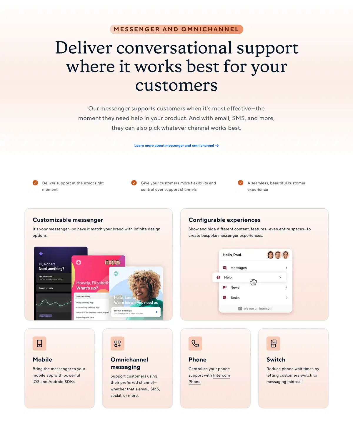 Intercom Home Page Section Omnichannel Feature