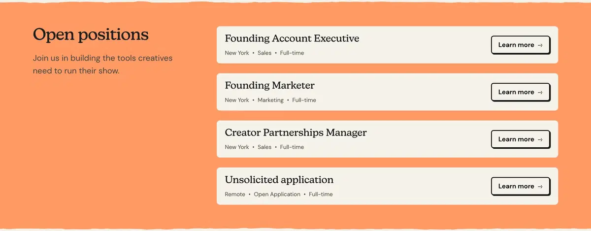 Passionfroot Carrers Page Section Open Positions