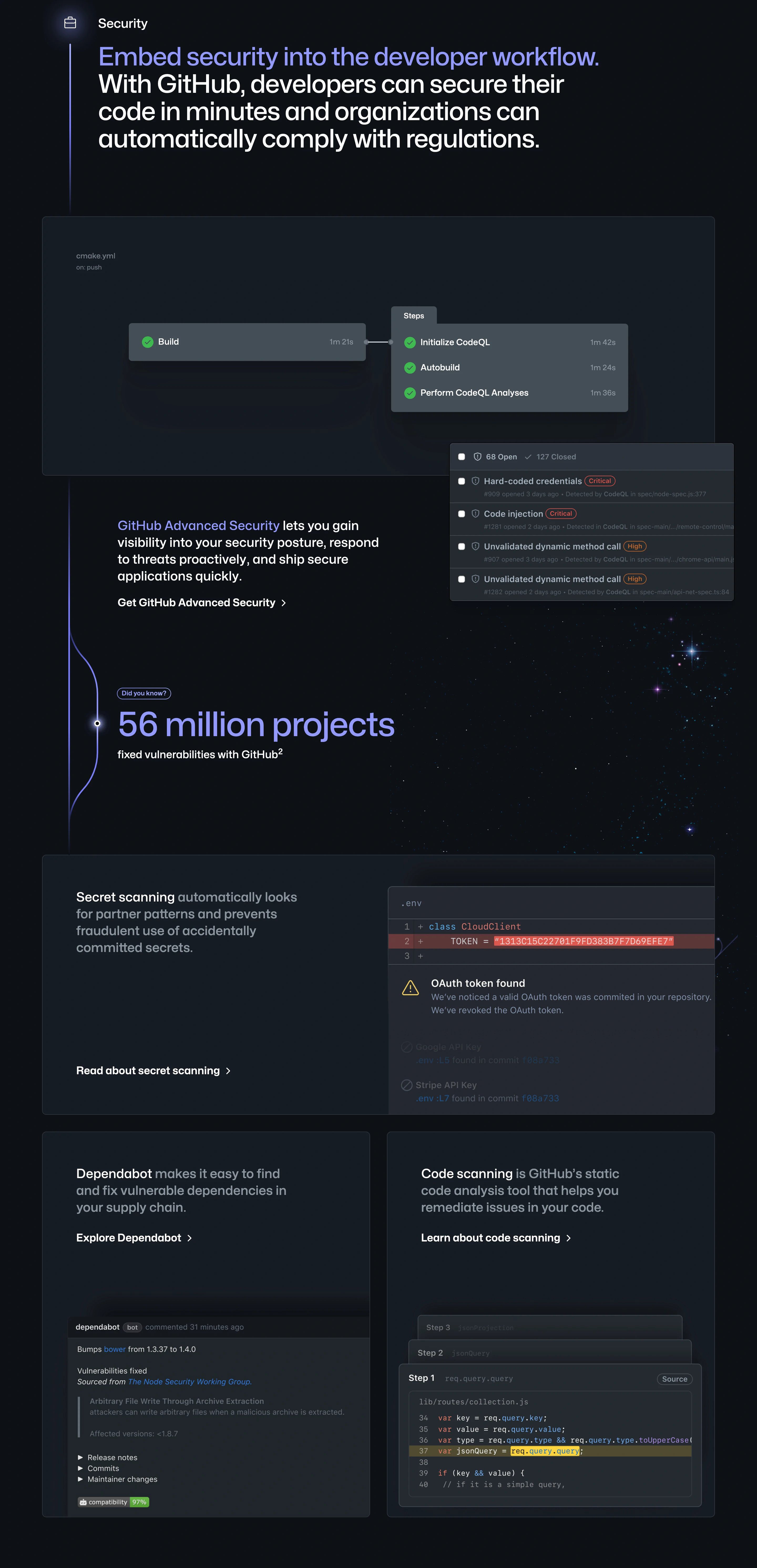 GitHub Home Page Section Security