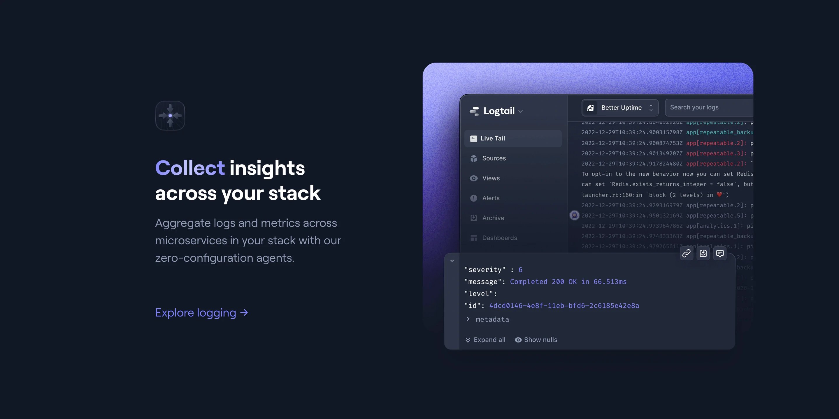 Better Stack Home Page Section Logging
