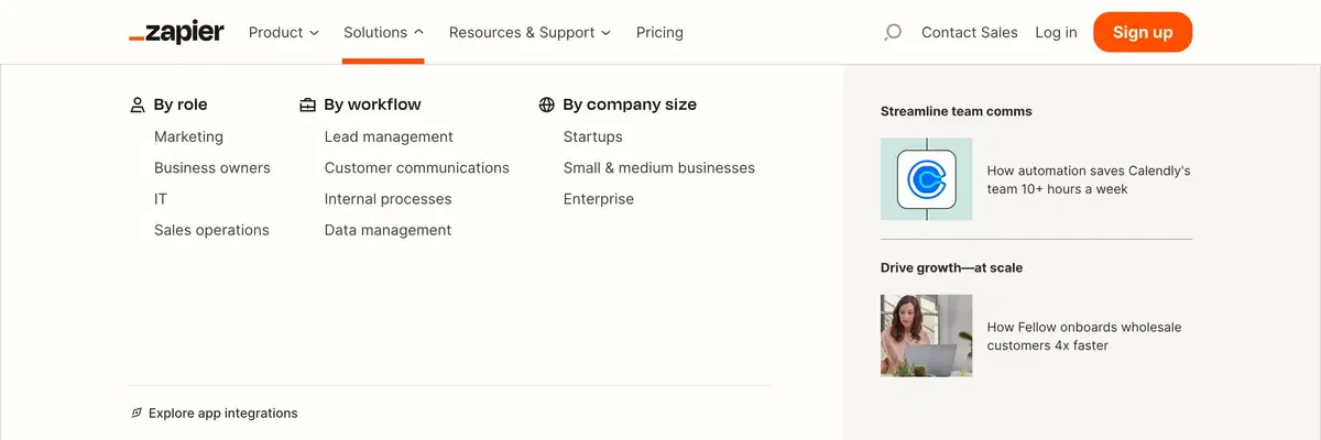 Zapier Navbar Menu Solutions