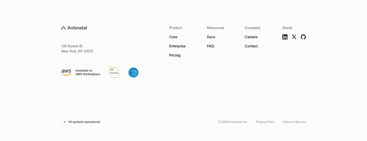 Antimetal Home Page Section Footer