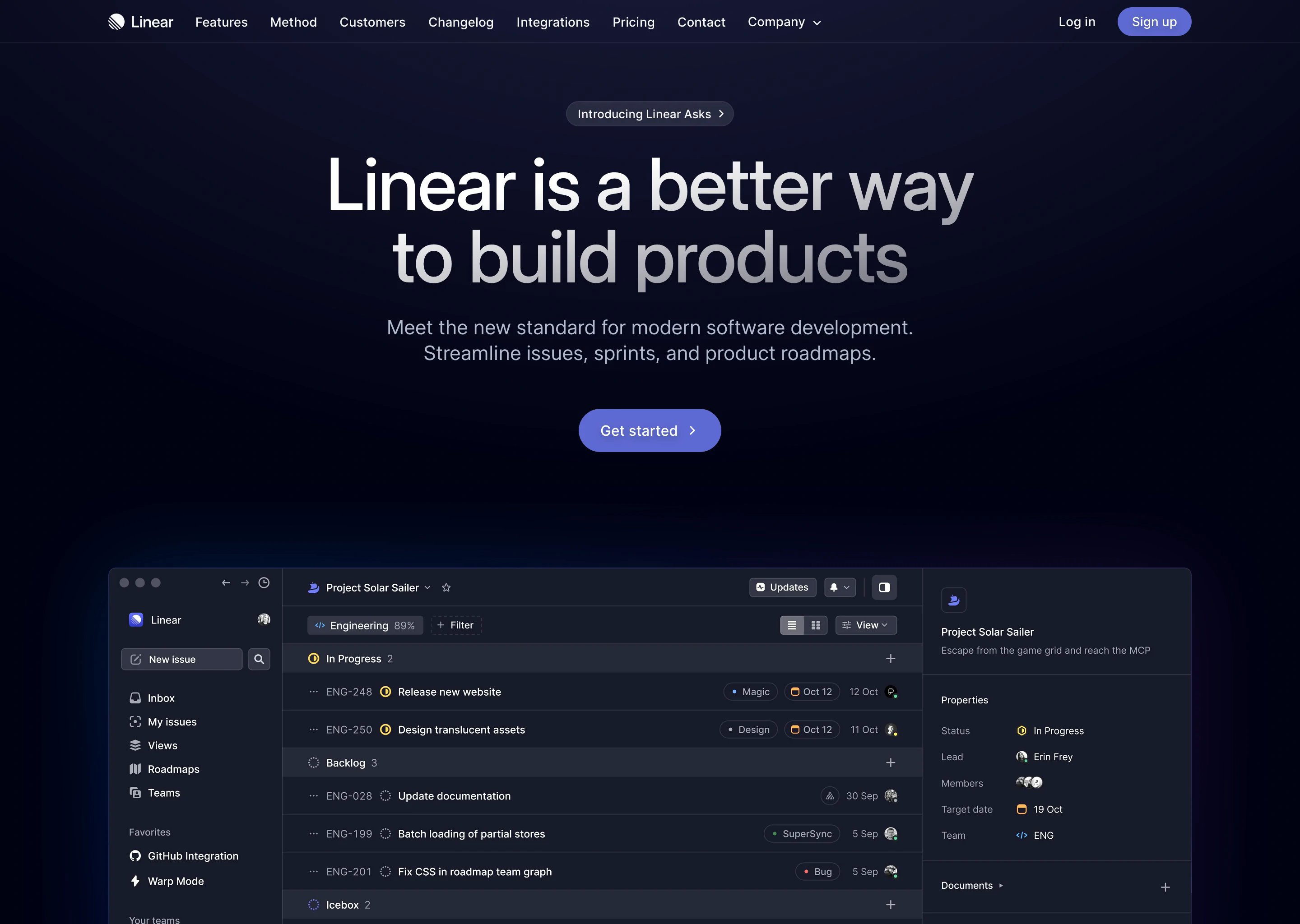 Linear Home Page Section Features