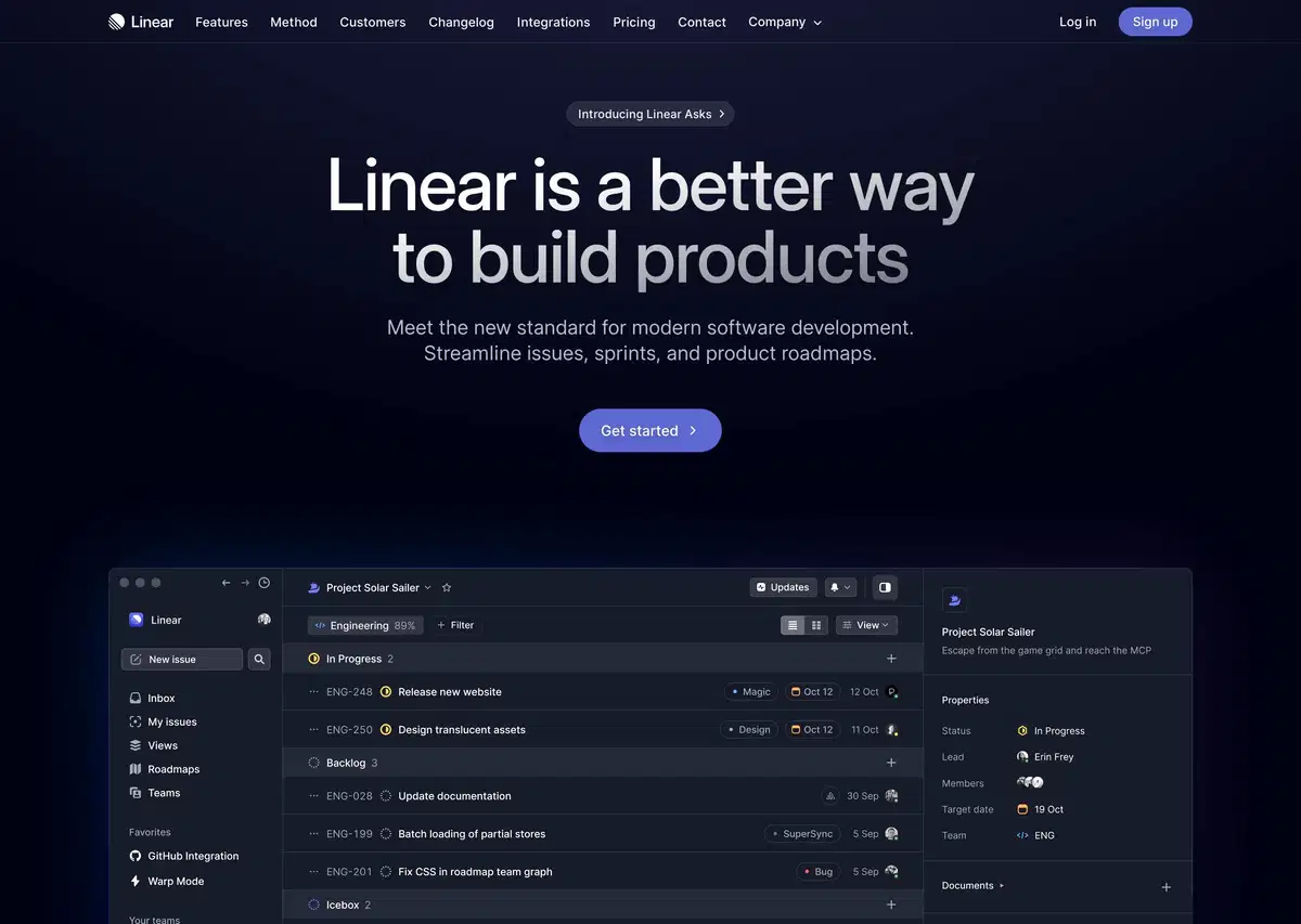 Linear Home Page Section Features