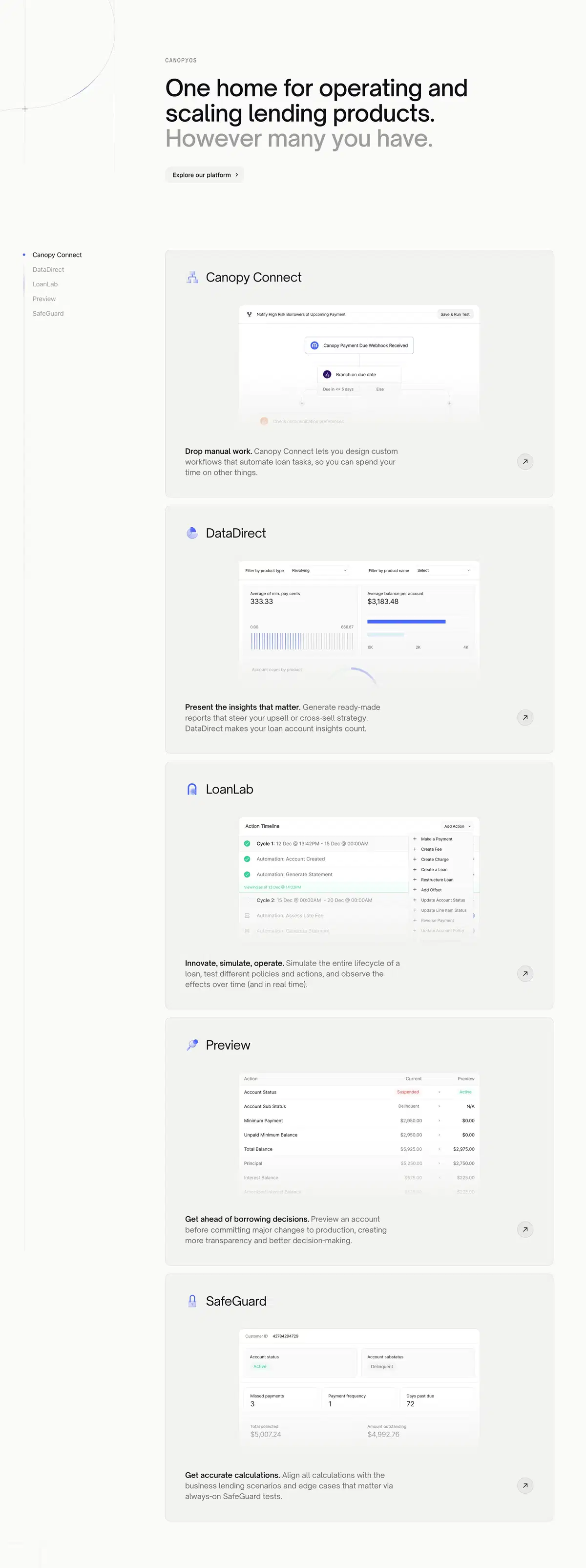 Canopy Home Page Section Platform Features