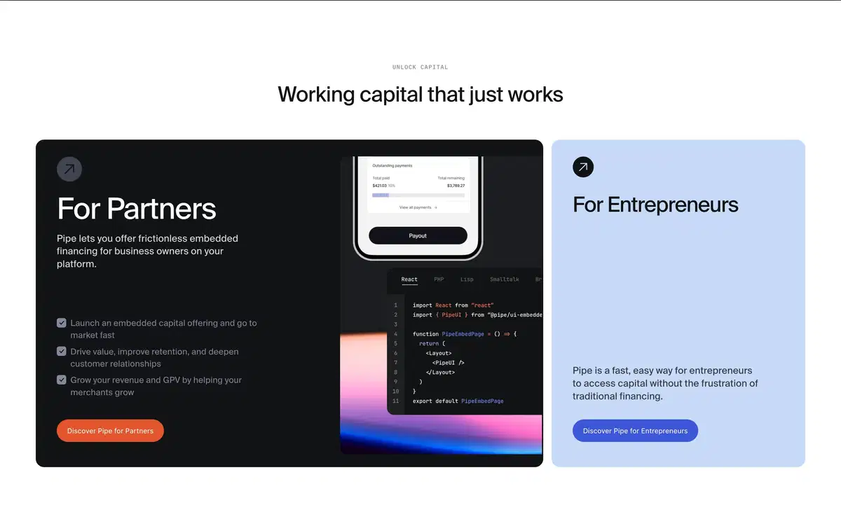 Pipe Home Page Section Capital