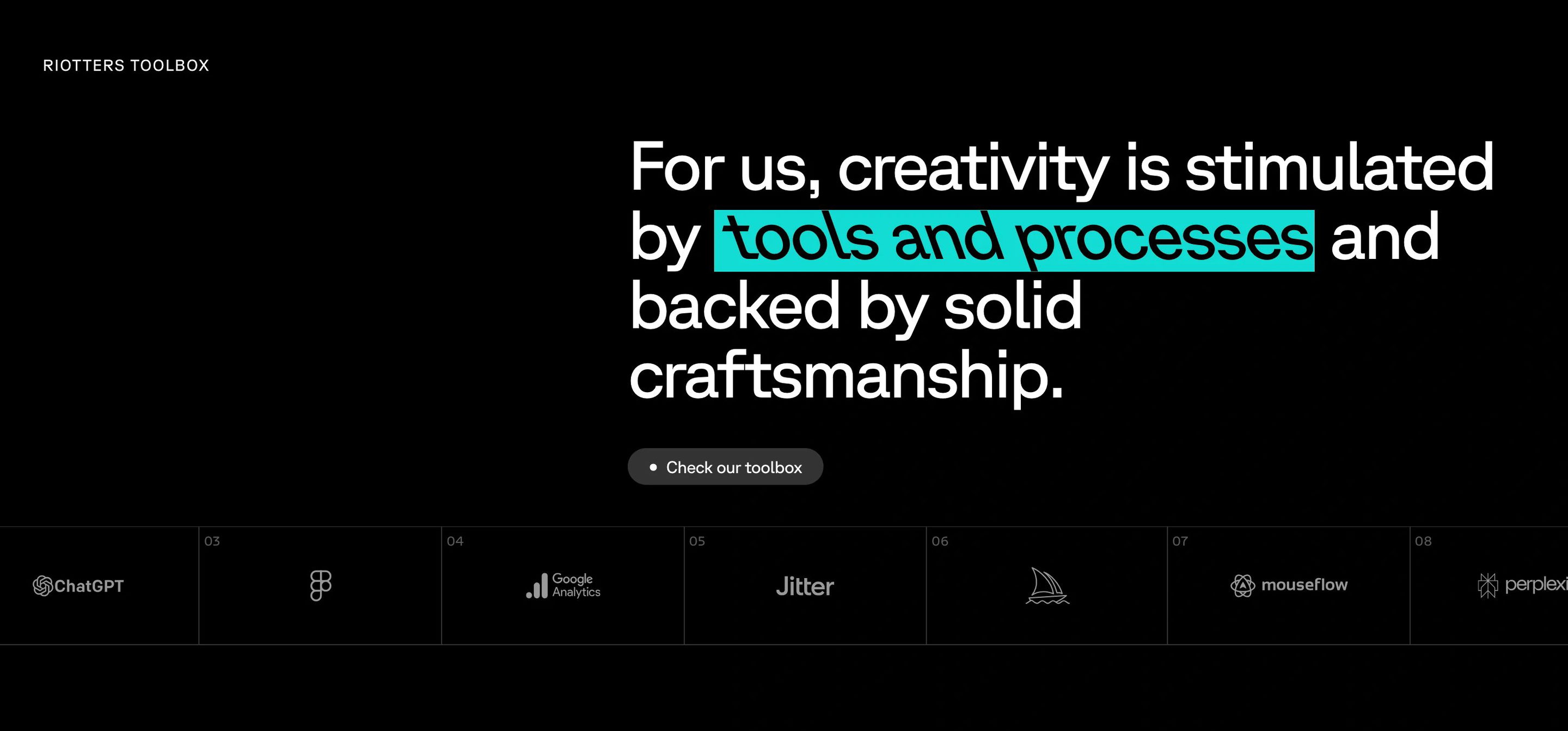 Riotters Home Page Section Tools and Processess