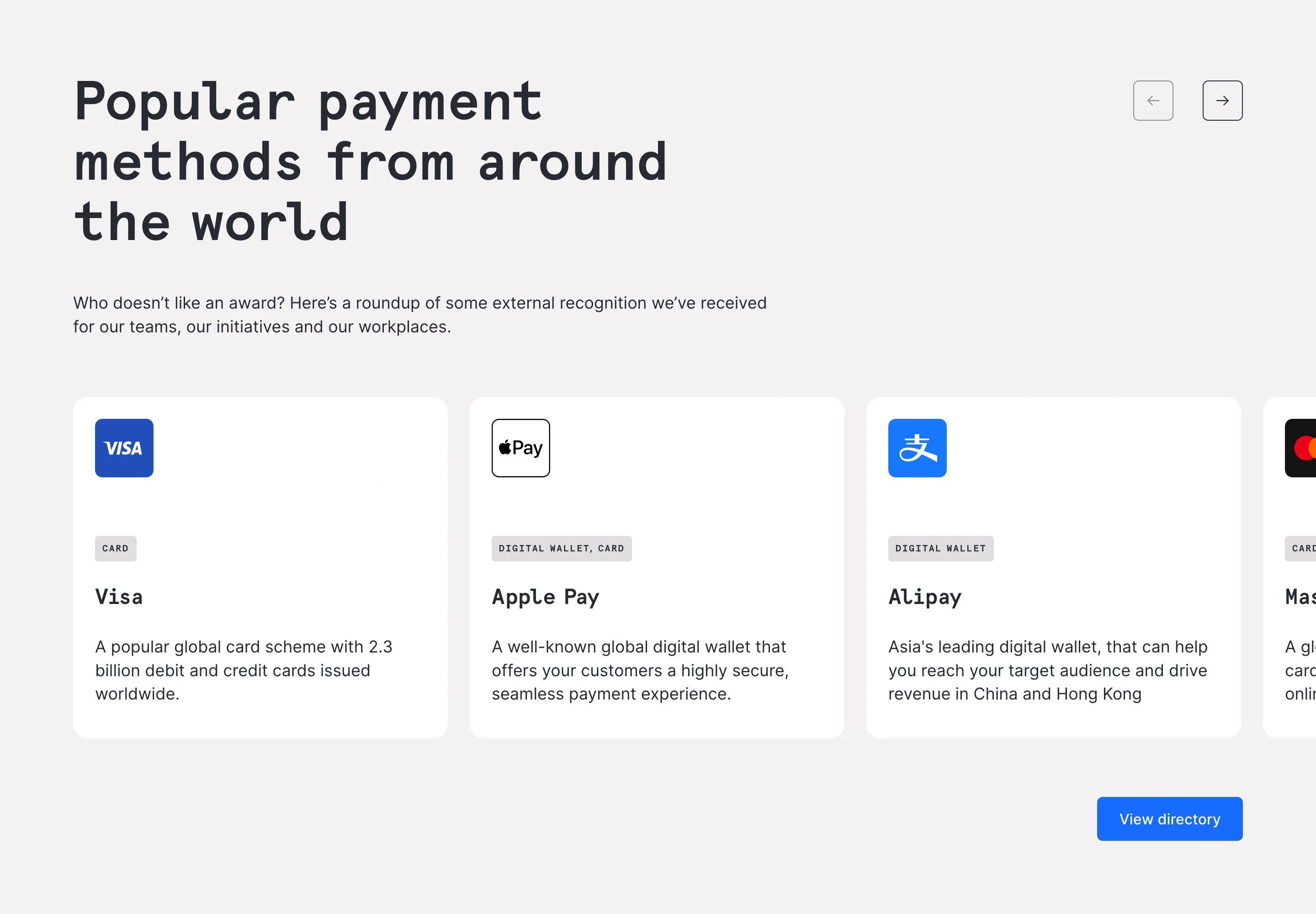 Checkout Payment Method Page Section Popular Payments