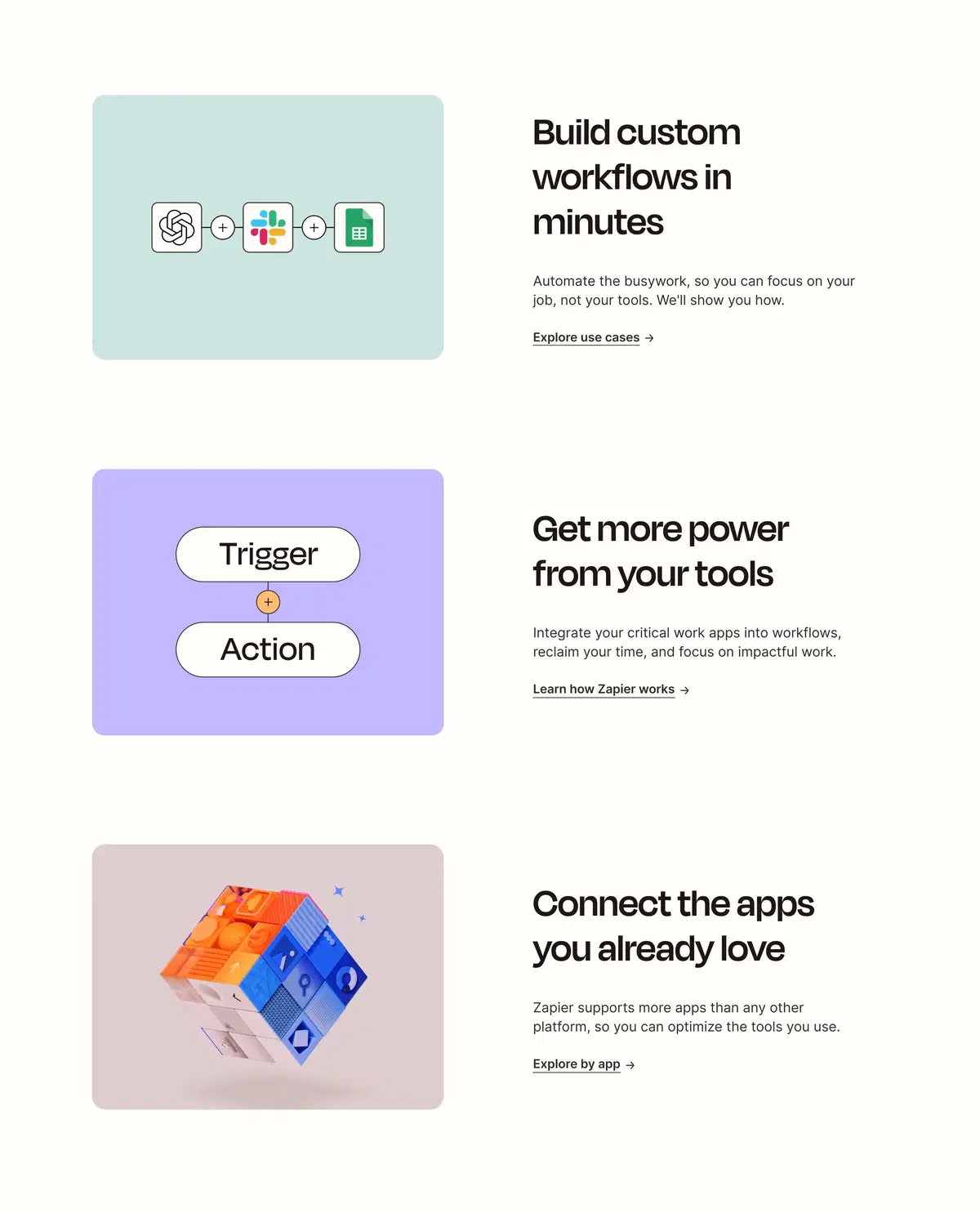 Zapier Home Page Section Features